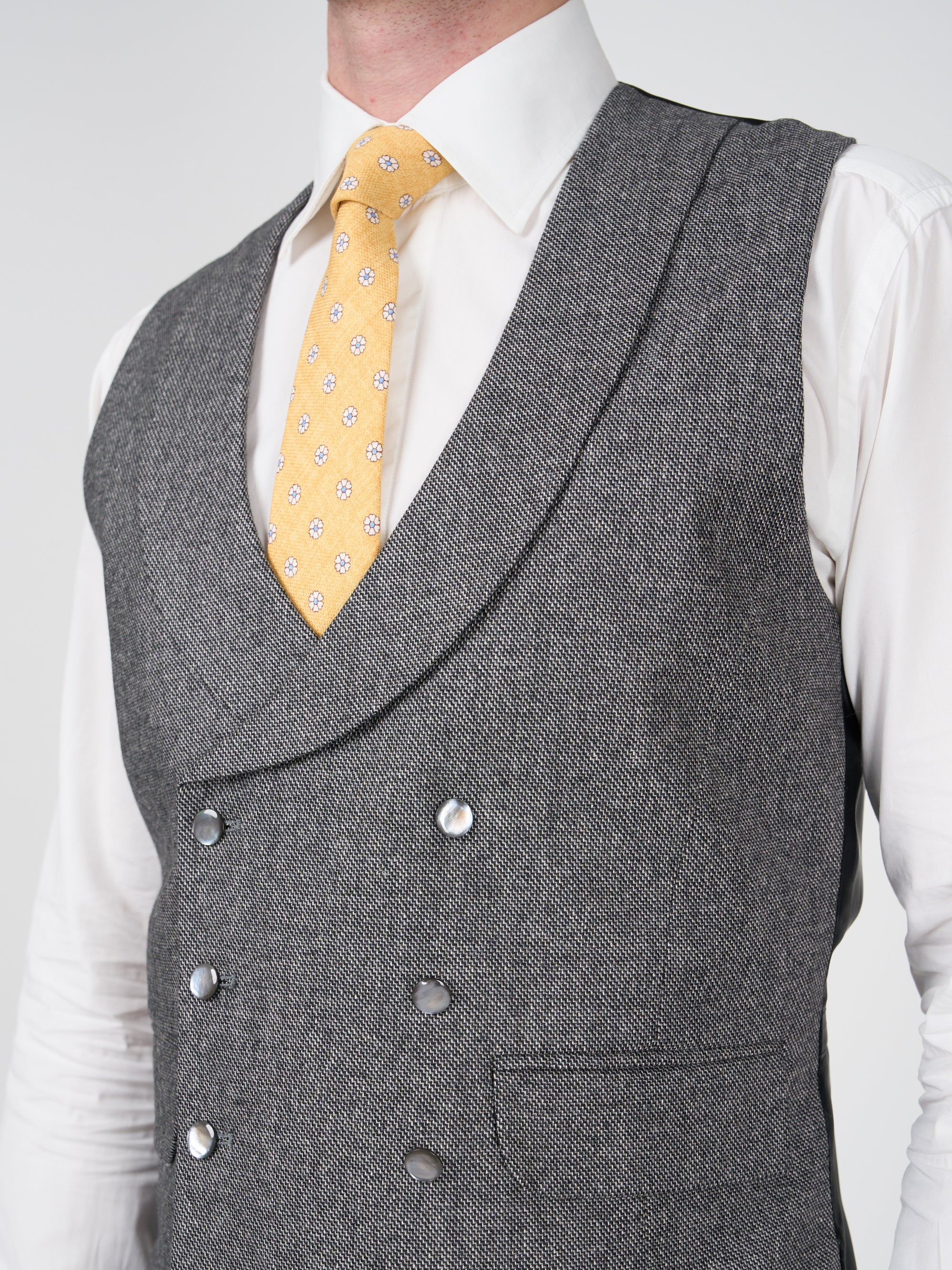 Grey Wilton Cashmere Double Breasted 8 Button Shawl Lapel Waistcoat