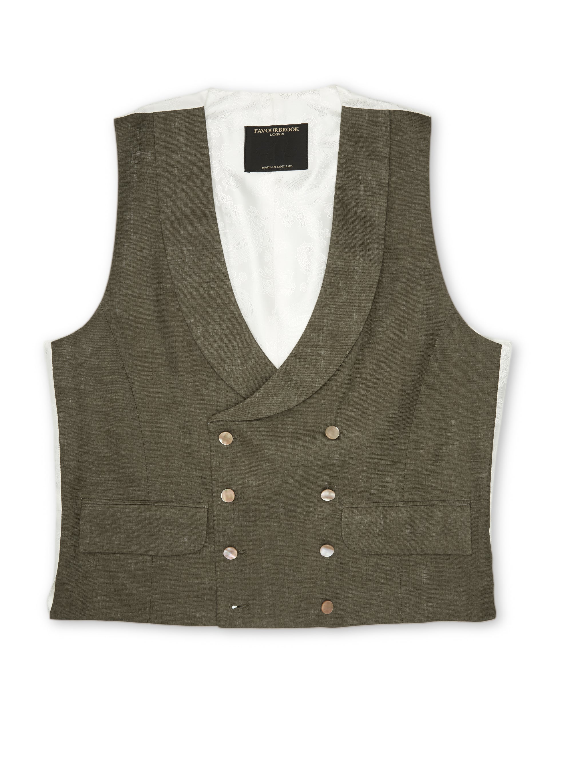 Green Padworth Linen Double Breasted 8 Button Shawl Lapel Waistcoat