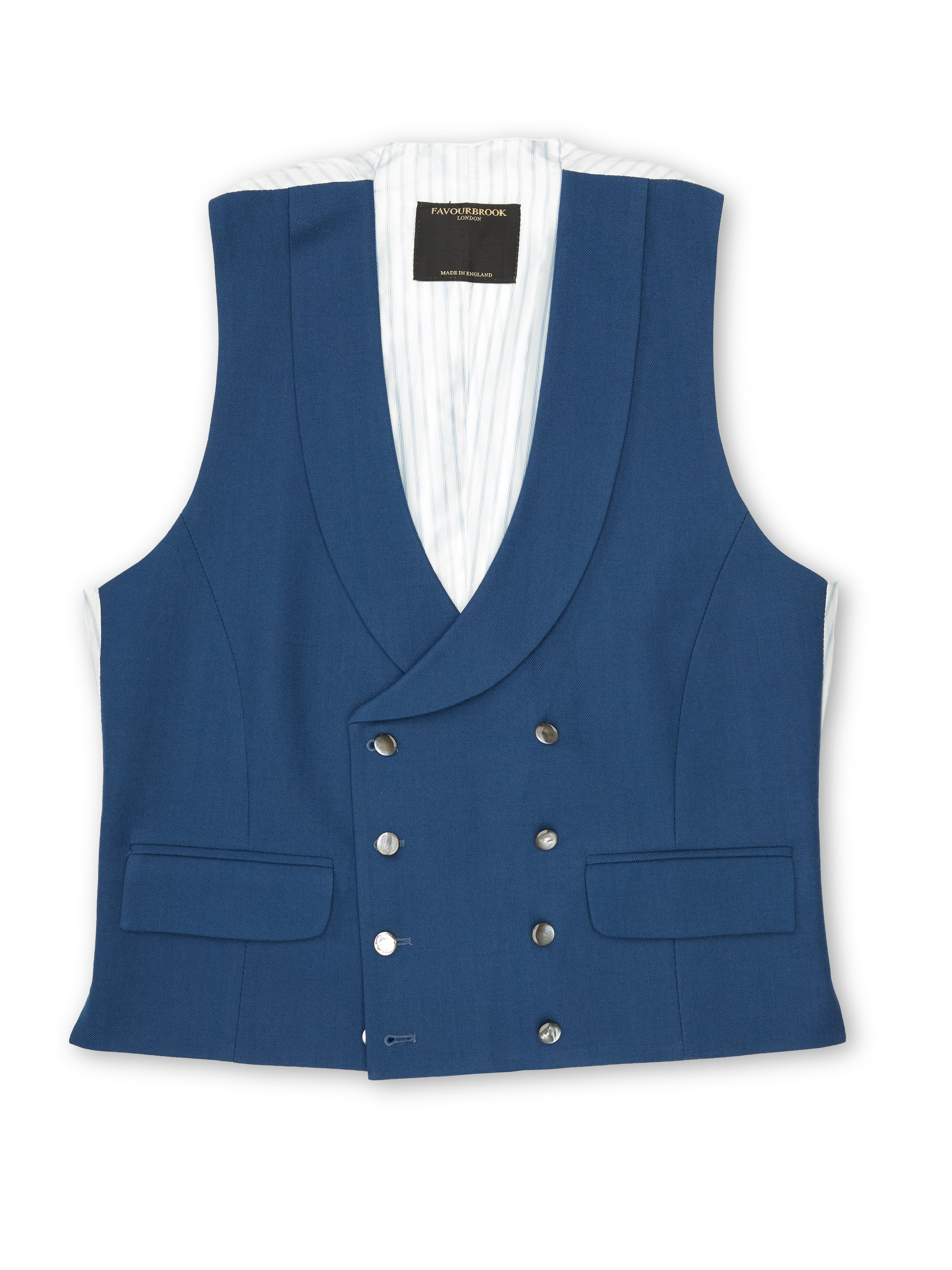 Storm Blue Wool Double Breasted 8 Button Shawl Lapel Waistcoat