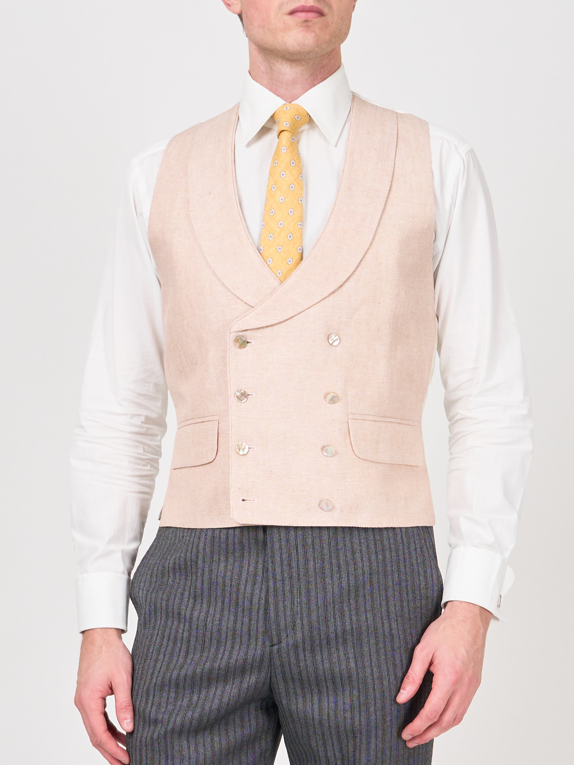 Pastel Pink Randwick Double Breasted Waistcoat with Piping