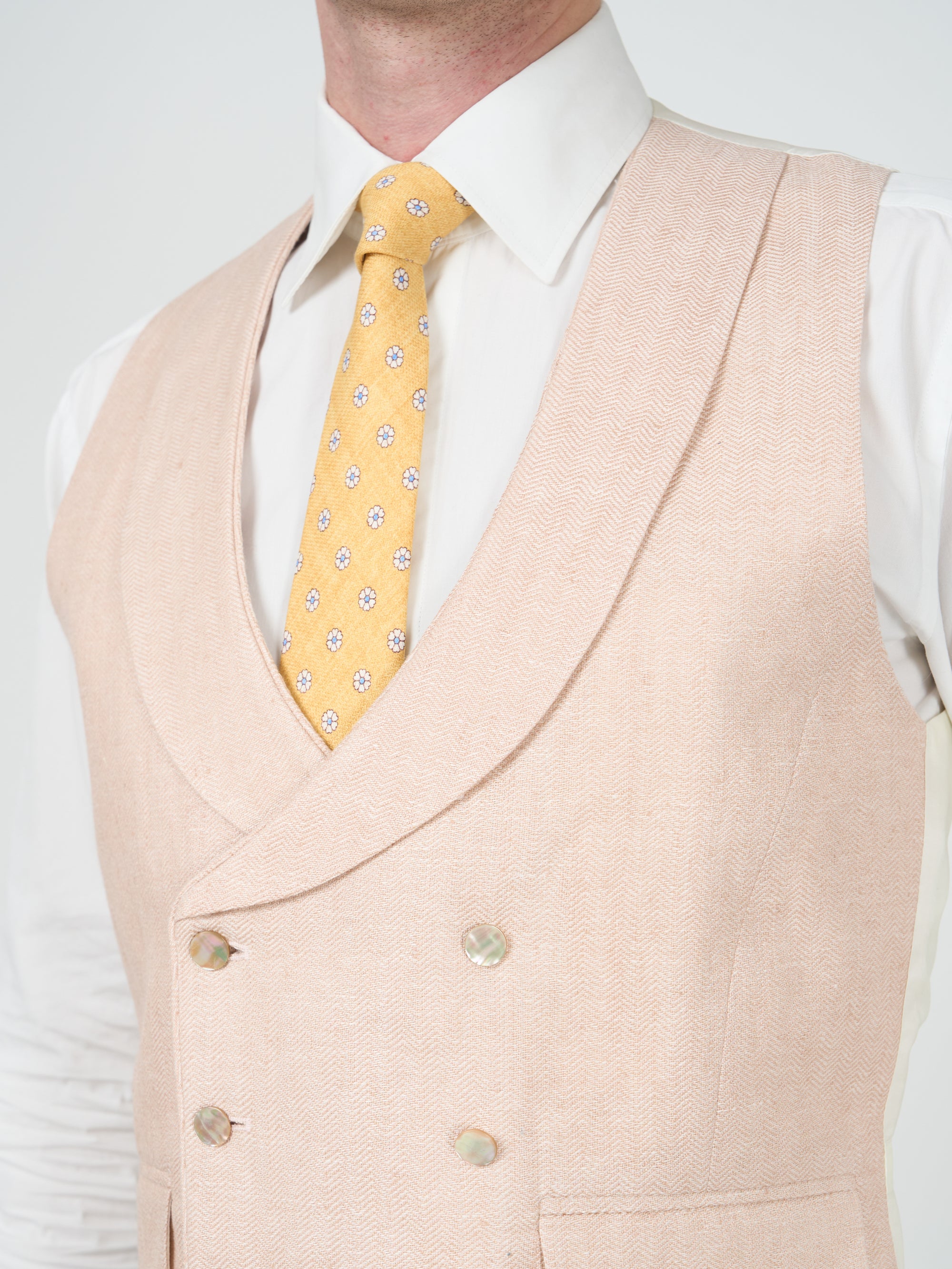 Pastel Pink Randwick Double Breasted Waistcoat with Piping
