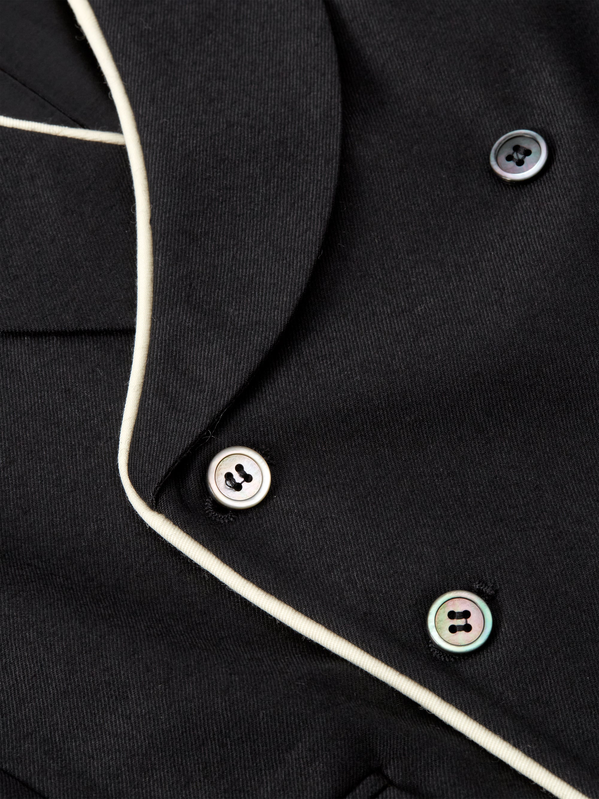 Black Gabardine Wool Double Breasted 8 Button Shawl Lapel Piped Waistcoat