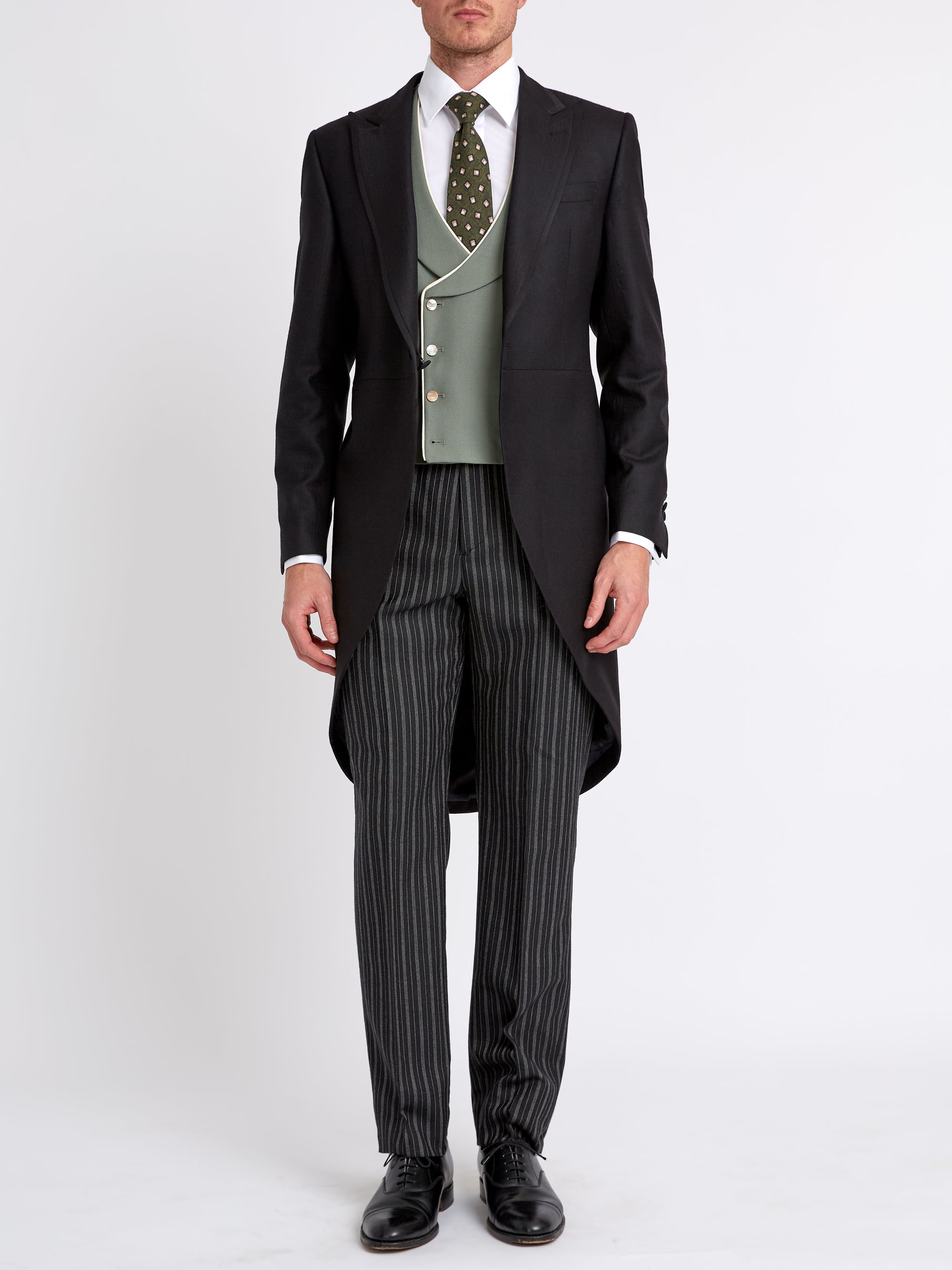 Olive Gabardine Wool Double Breasted Waistcoat with Piping