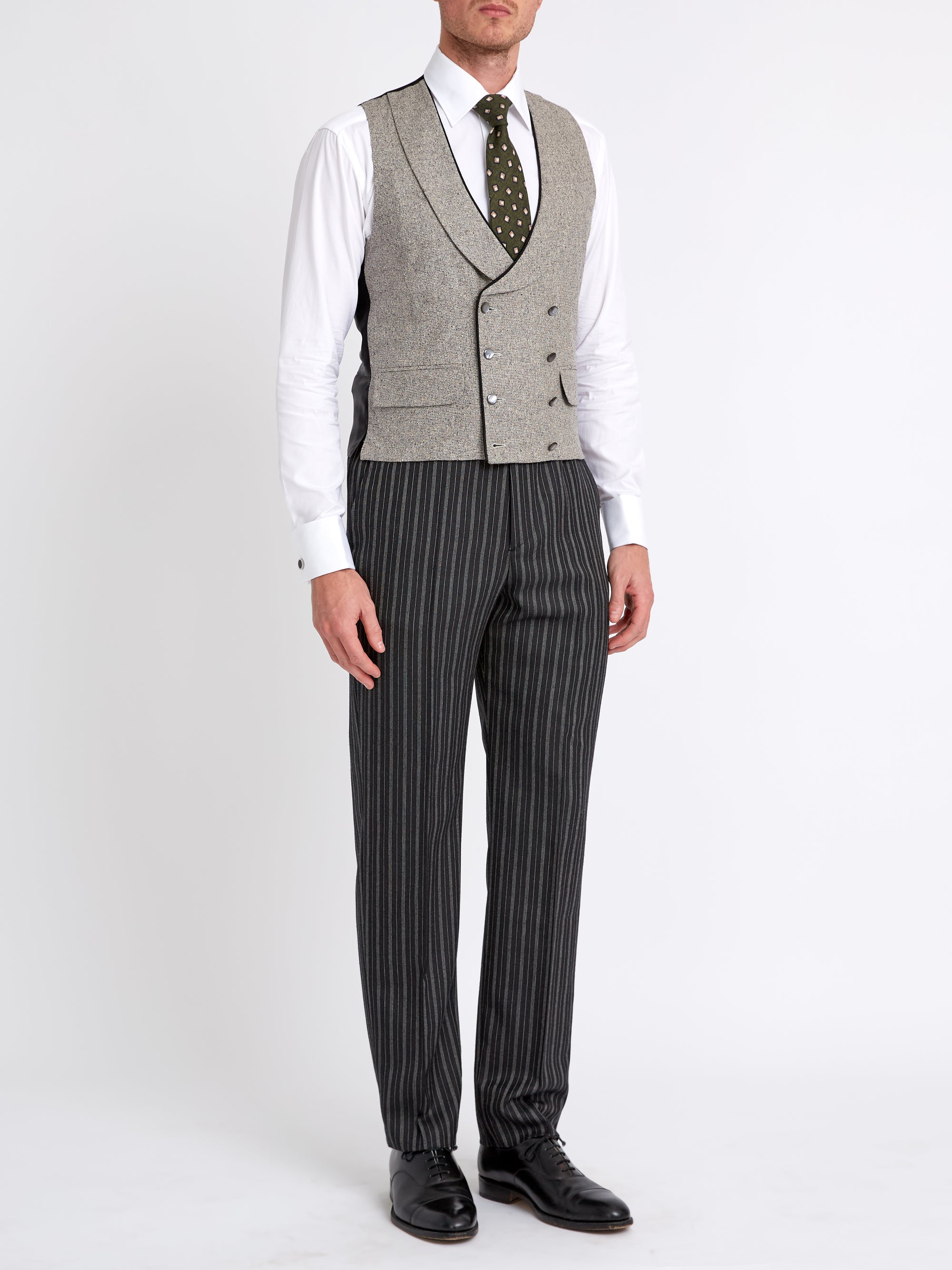 Osterley Grey Double Breasted 8 Button Shawl Lapel Piped Waistcoat