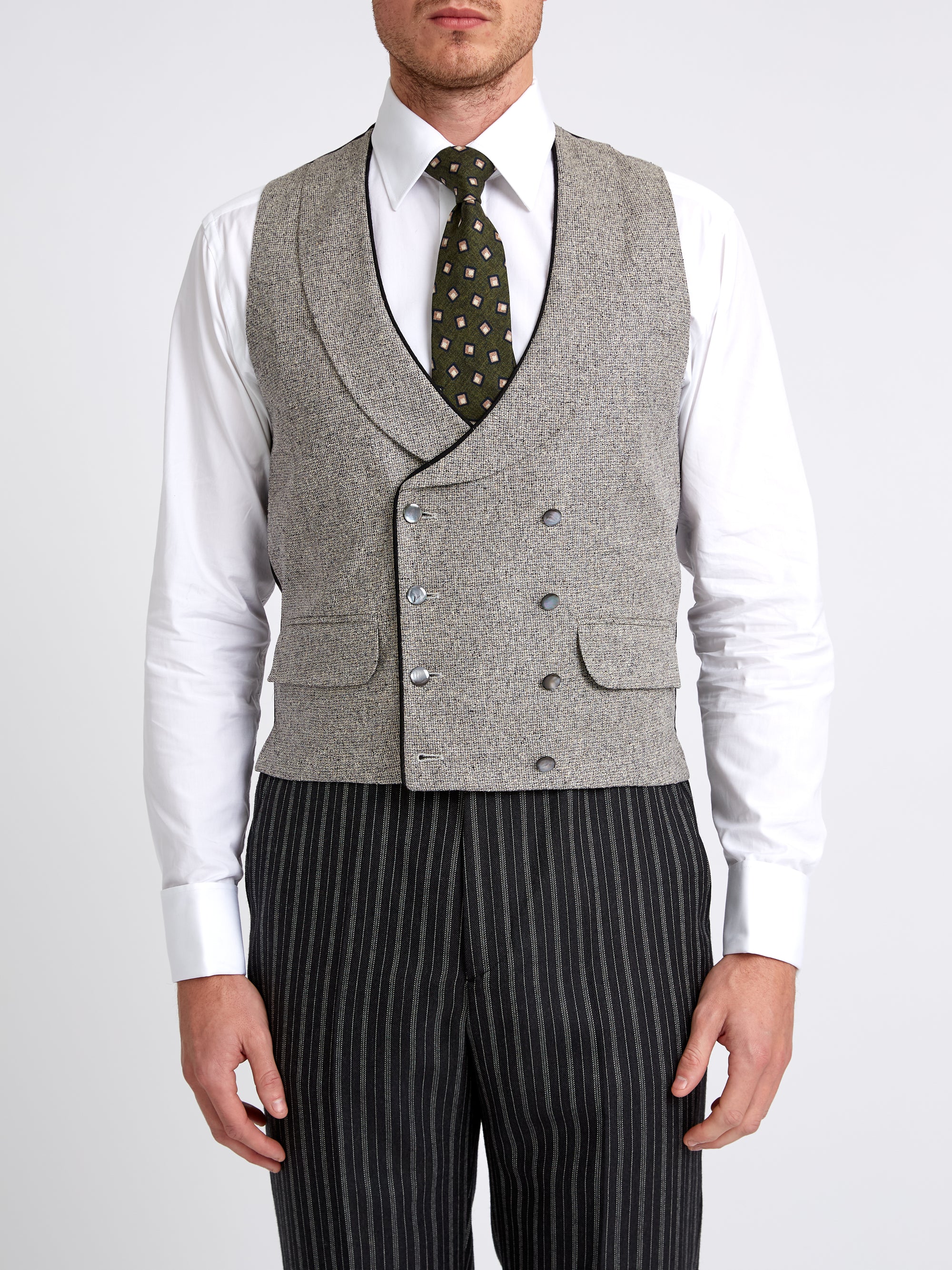 Osterley Grey Double Breasted 8 Button Shawl Lapel Piped Waistcoat