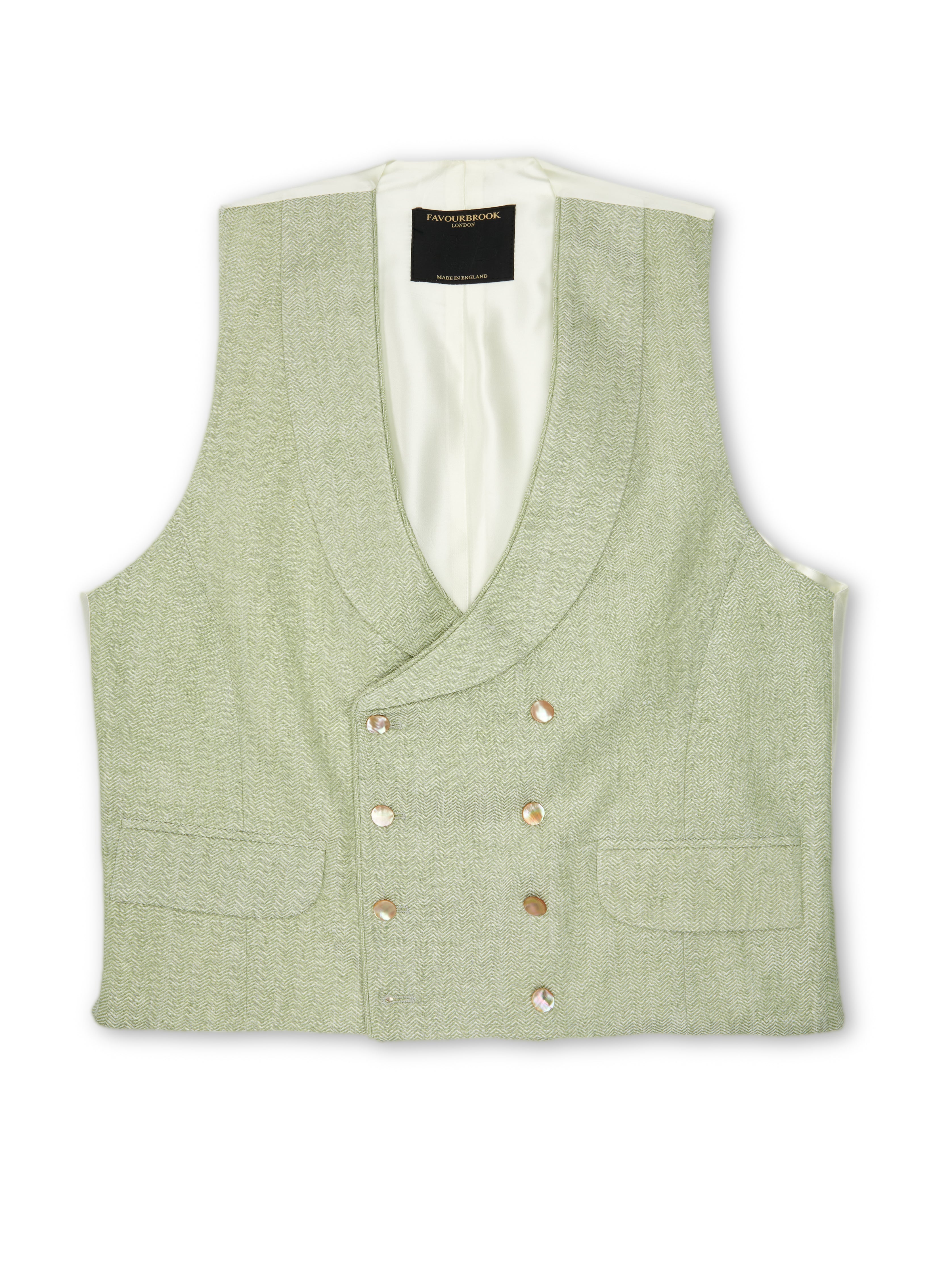 Sage Green Randwick Double Breasted 8 Button Piped Waistcoat