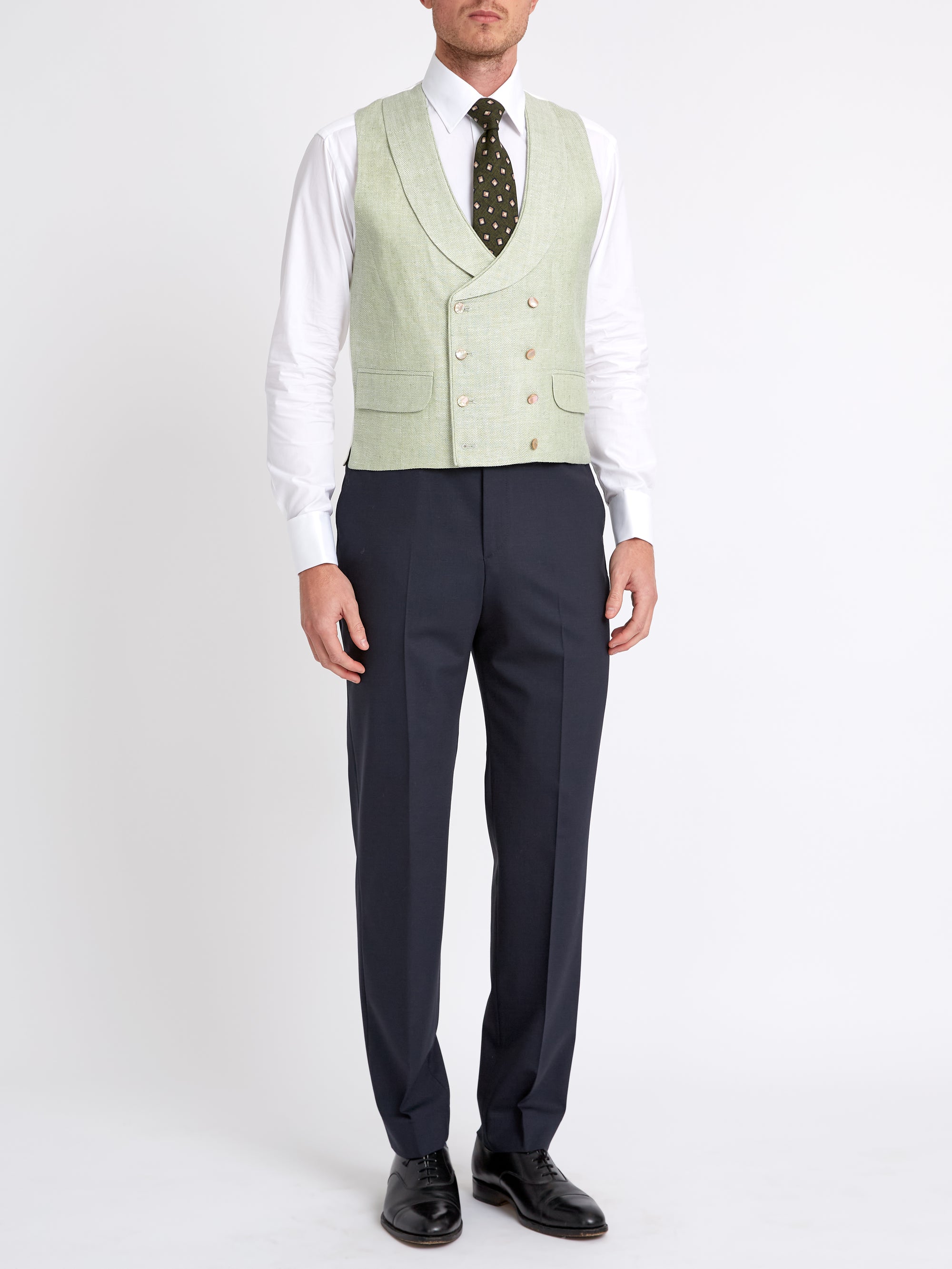 Sage Green Randwick Double Breasted Waistcoat with Piping