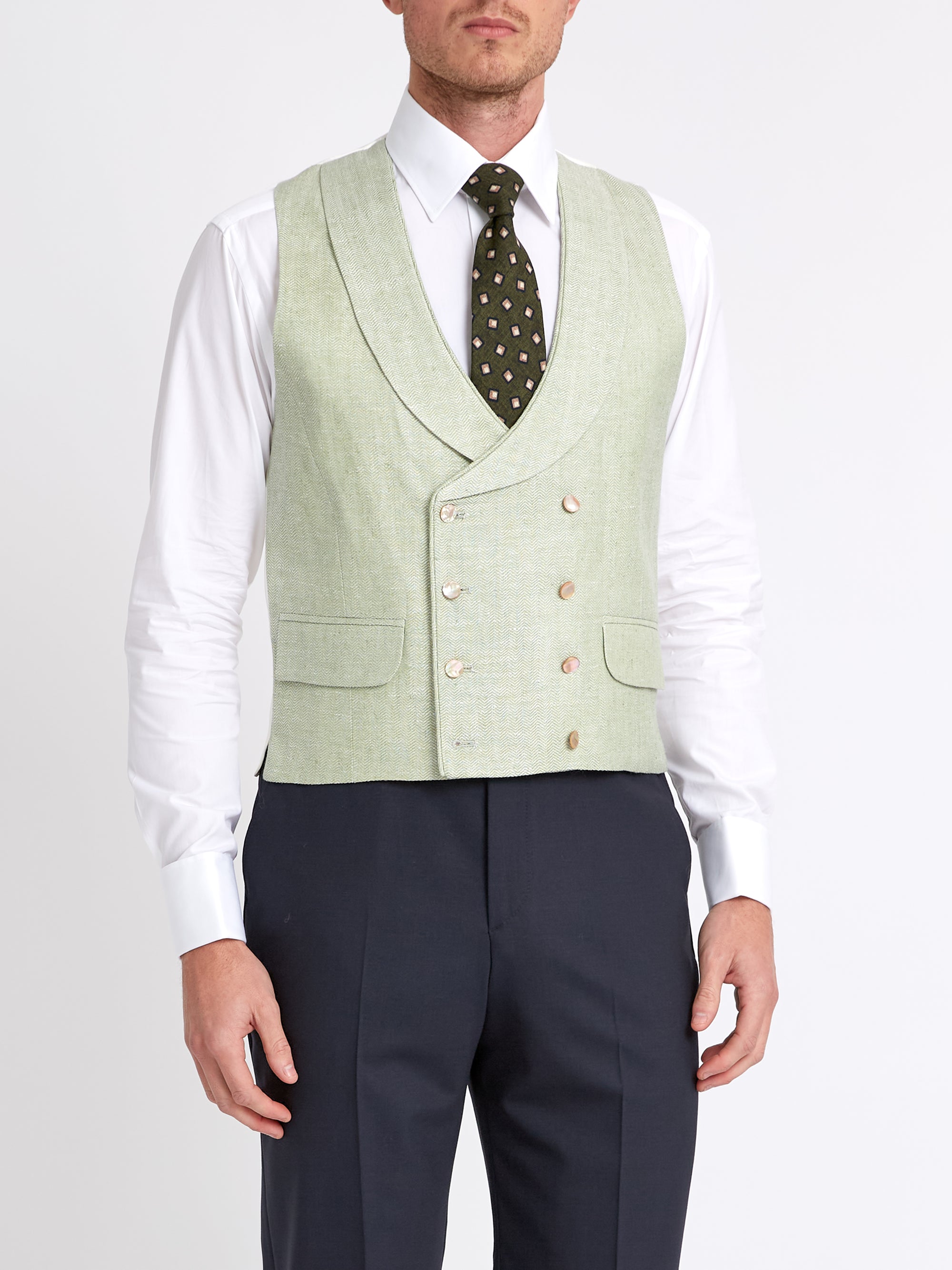 Sage Green Randwick Double Breasted Waistcoat with Piping