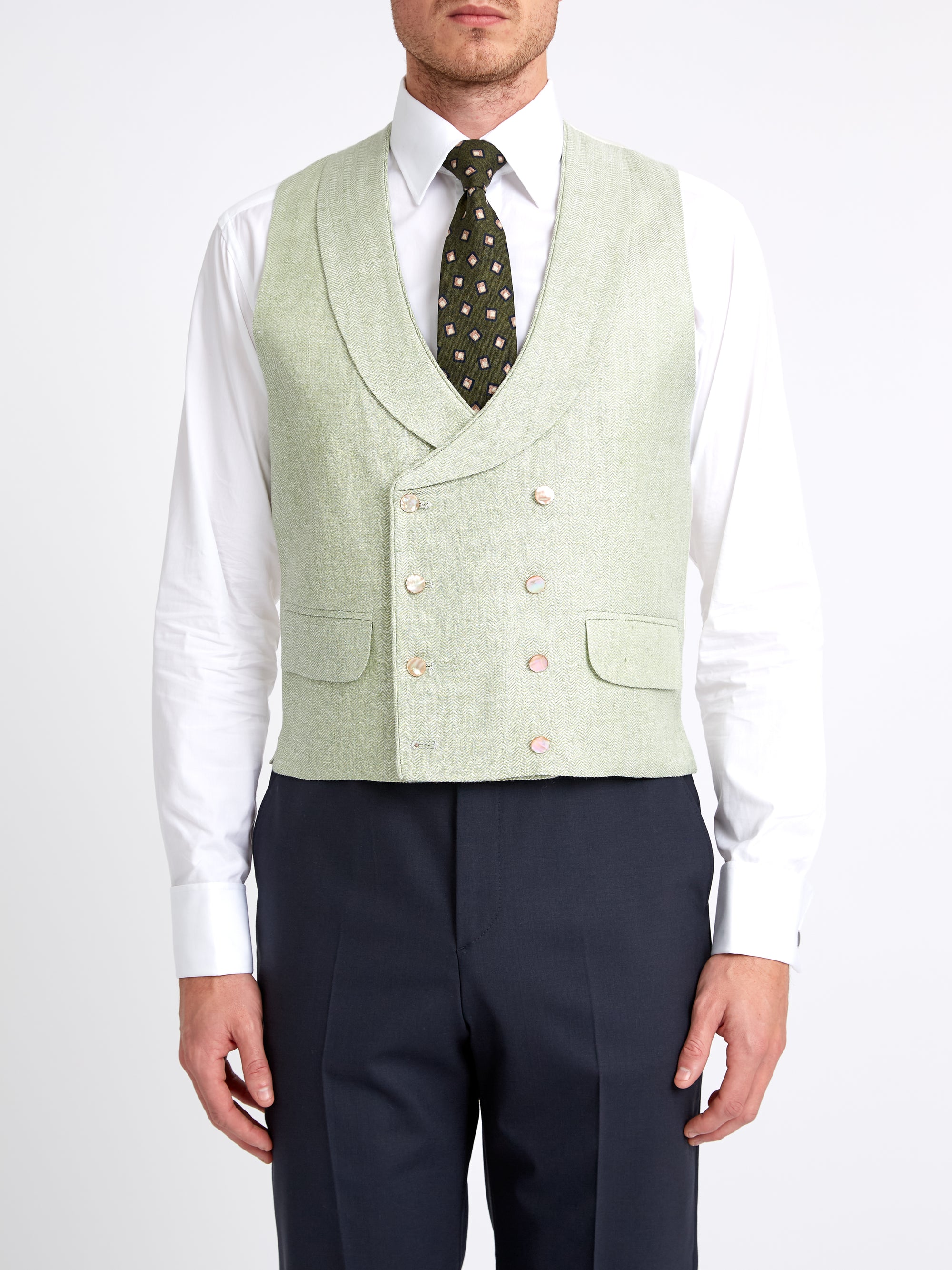 Sage Green Randwick Double Breasted Waistcoat with Piping