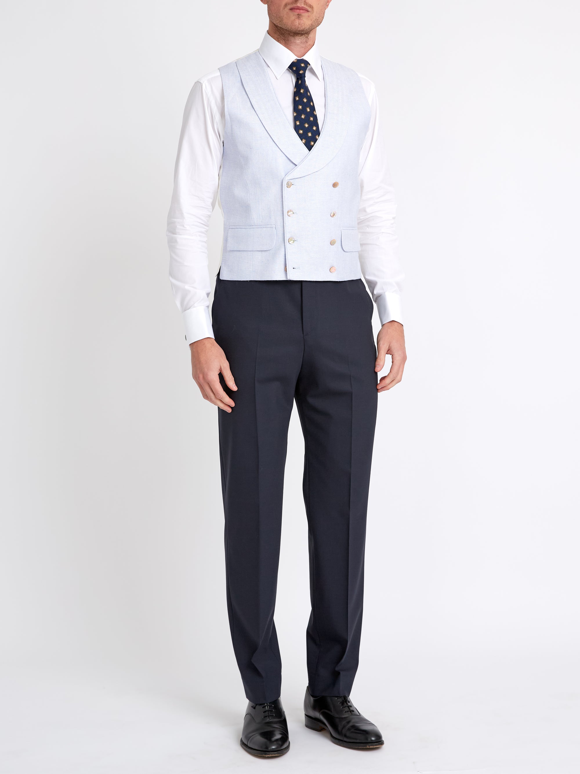 Sky Blue Randwick Double Breasted Waistcoat with Piping