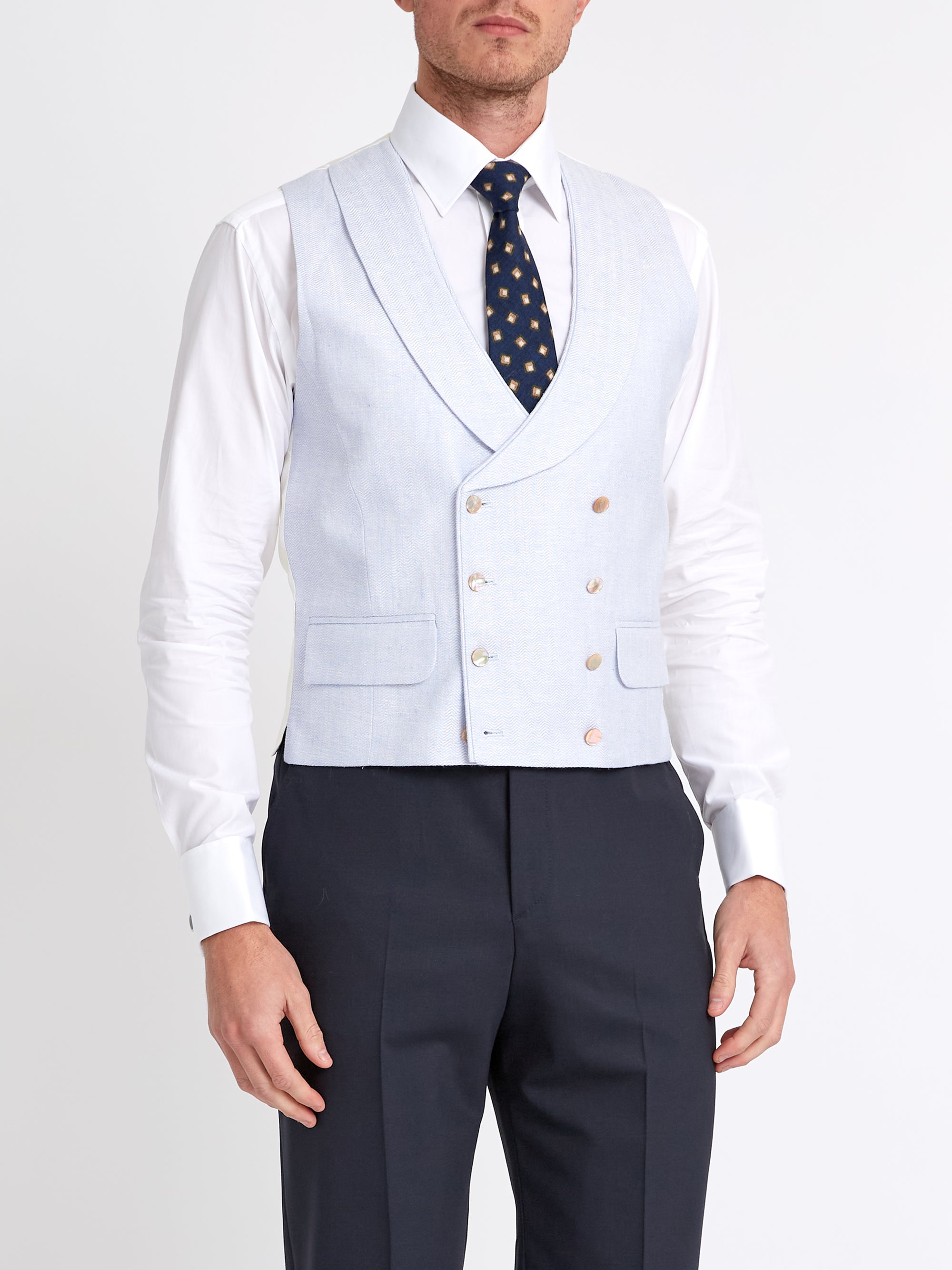 Sky Blue Randwick Double Breasted Waistcoat with Piping