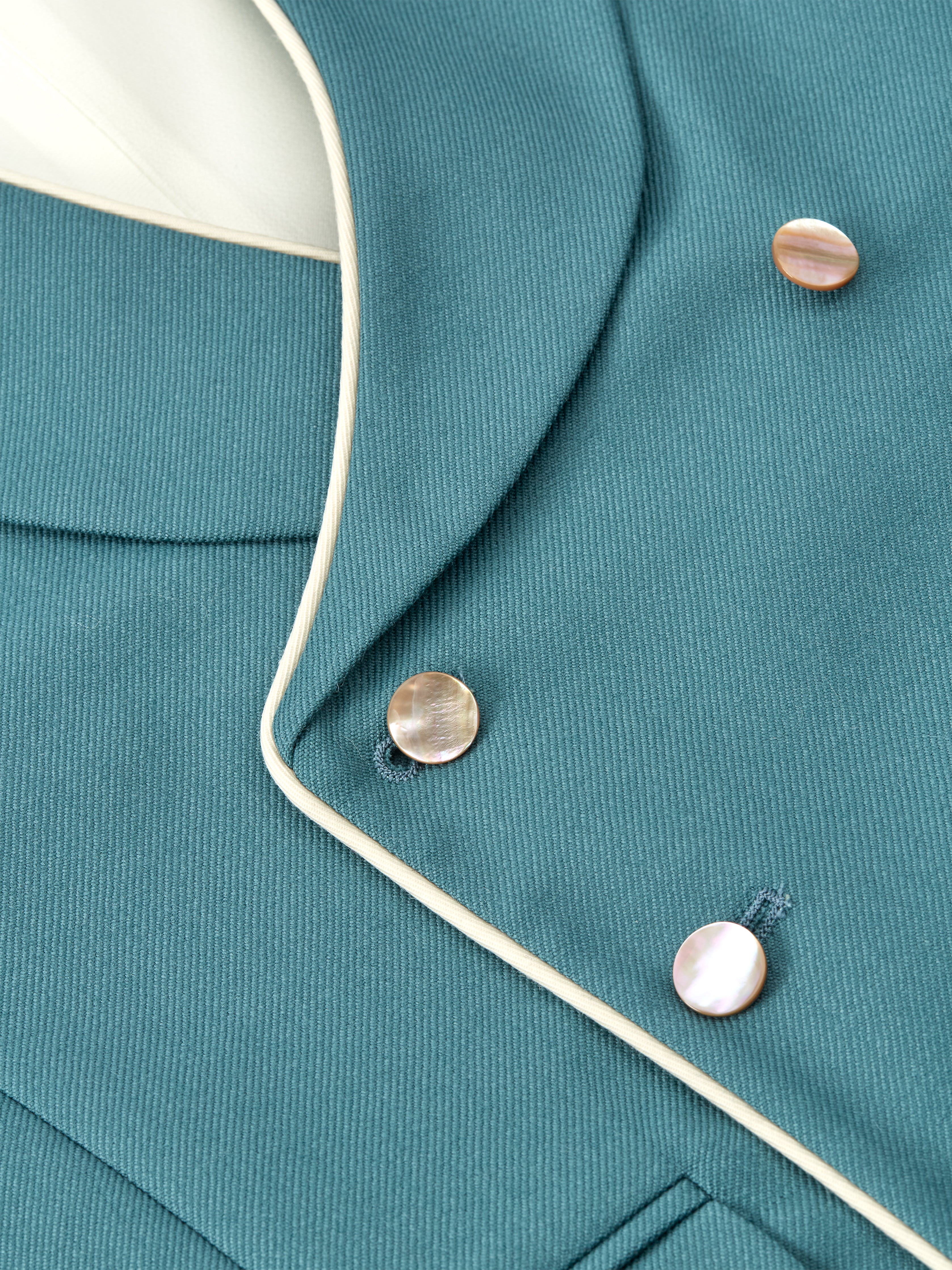 Sea Green Wool Double Breasted 8 Button Shawl Lapel Piped Waistcoat