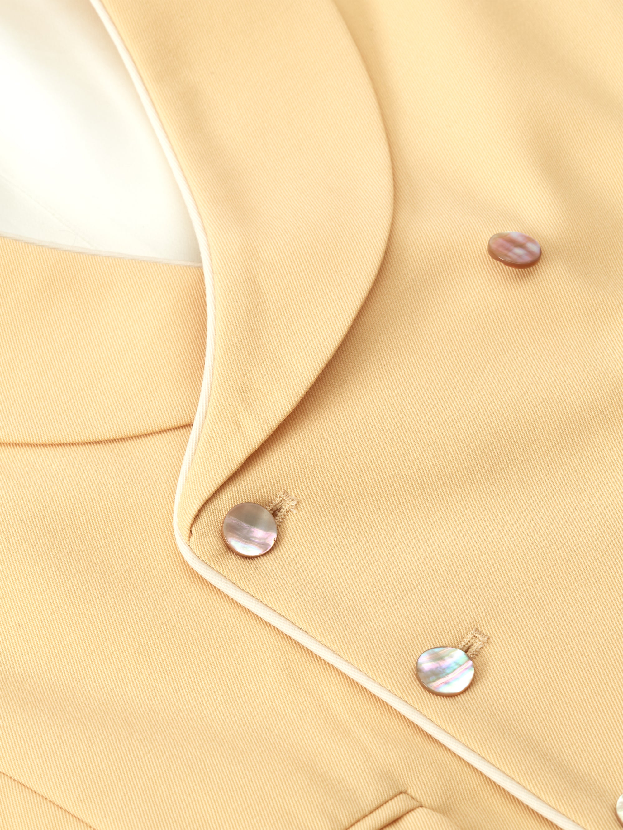Yellow Gabardine Wool Double Breasted 8 Button Shawl Lapel Piped Waistcoat