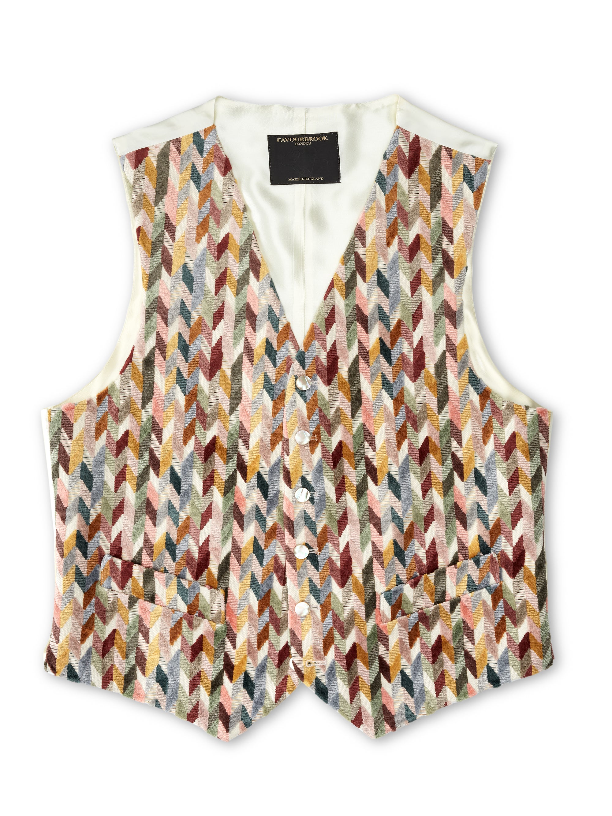 Light Multi Chevron Single Breasted 6 Button Waistcoat