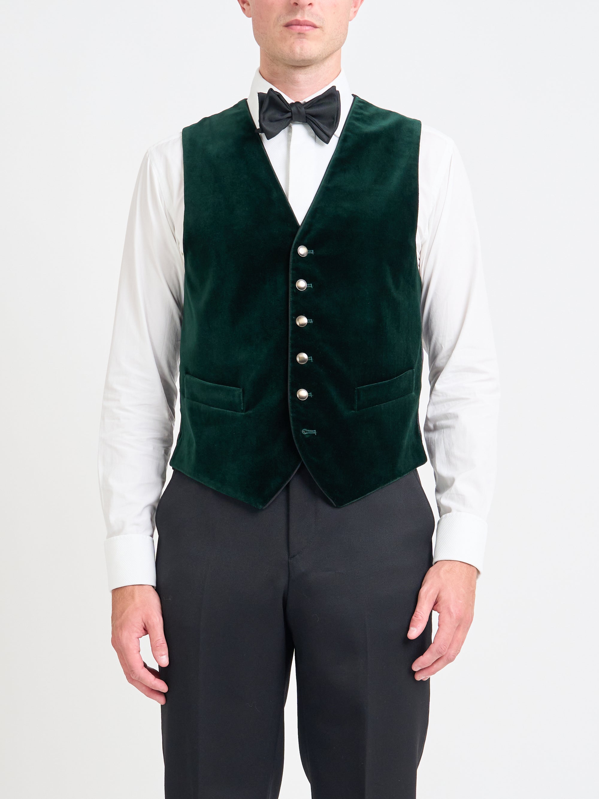 Bottle Green Velvet Cotton Single Breasted Waistcoat with Piping