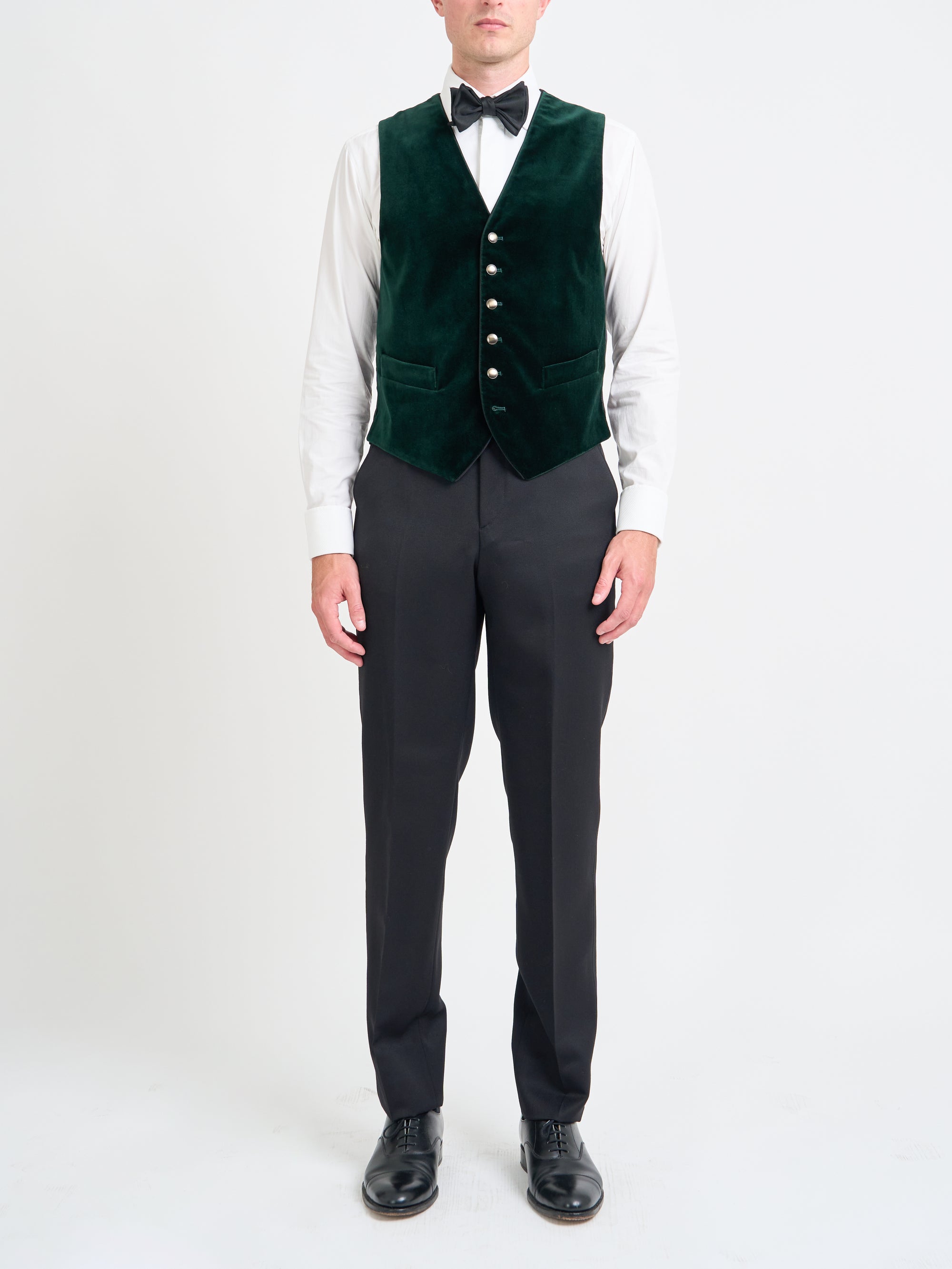 Bottle Green Velvet Cotton Single Breasted Waistcoat with Piping