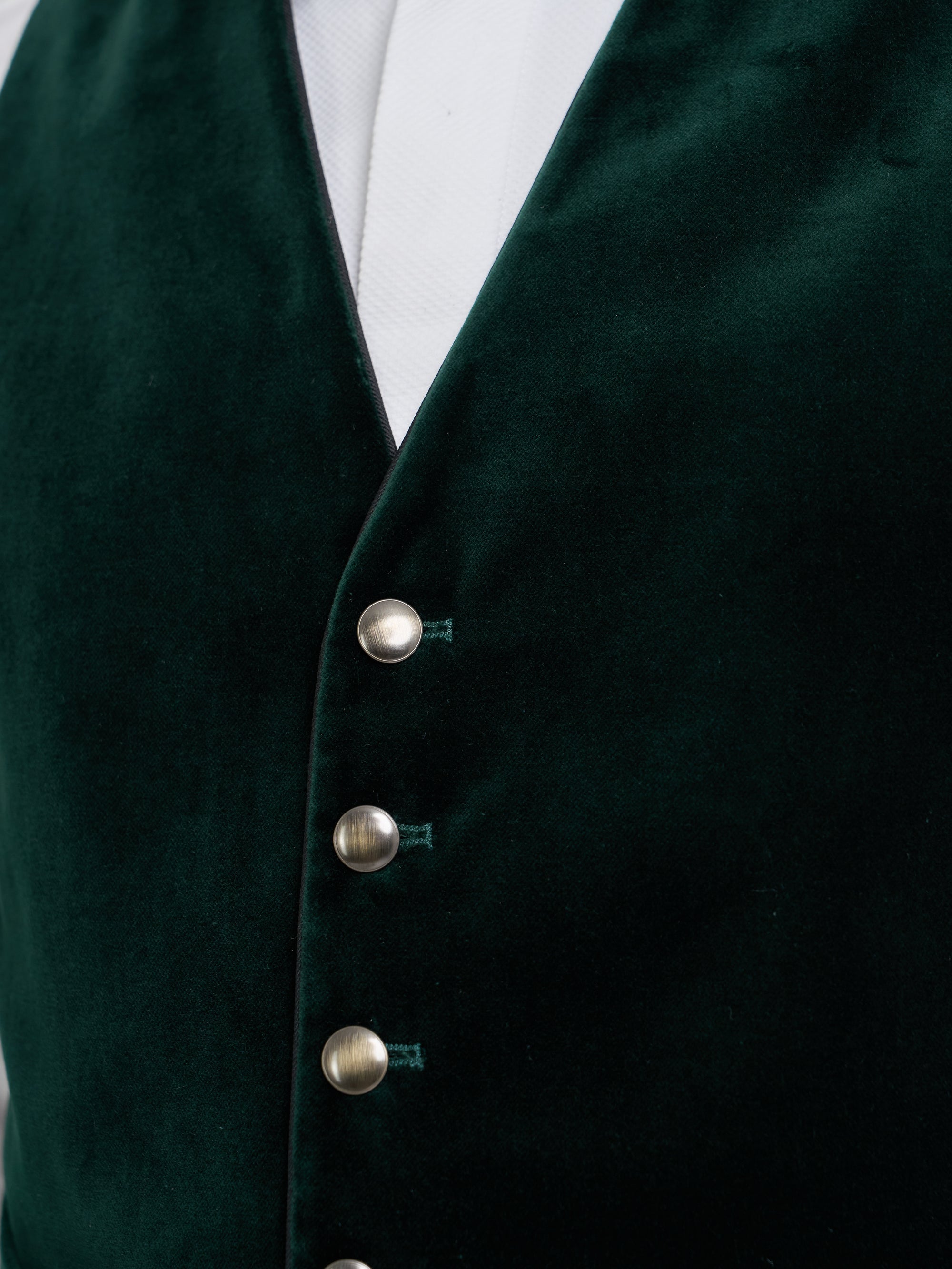 Bottle Green Velvet Cotton Single Breasted Waistcoat with Piping