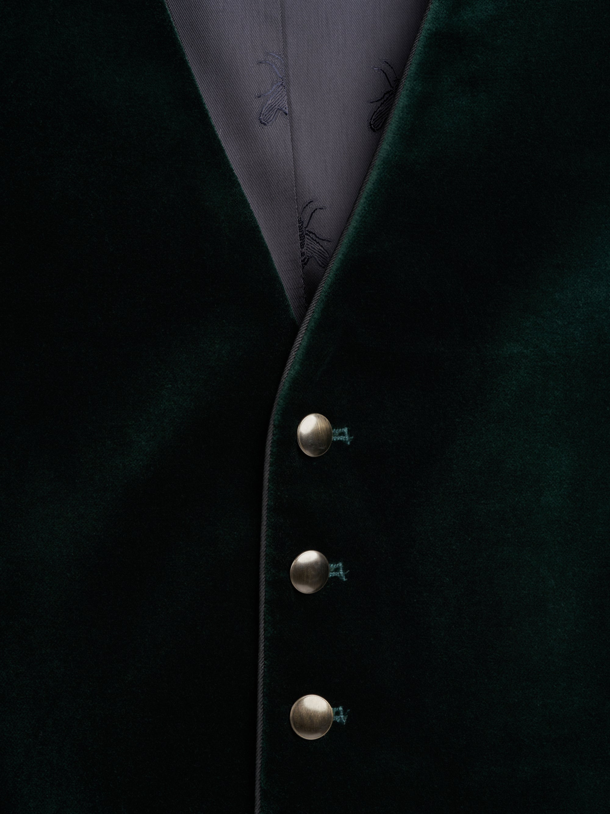Bottle Green Velvet Cotton Single Breasted Waistcoat with Piping