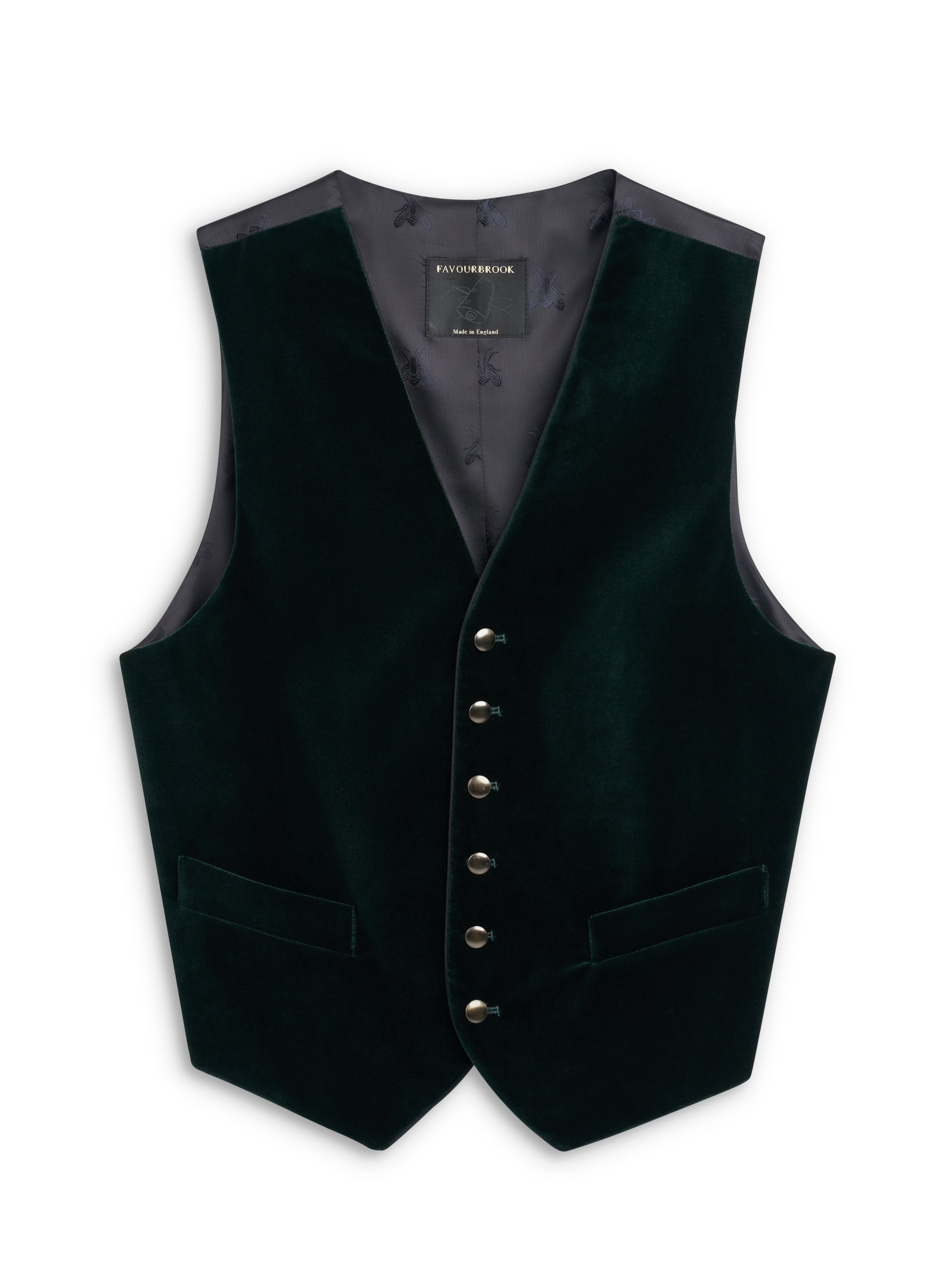 Bottle Green Velvet Cotton Single Breasted Waistcoat with Piping