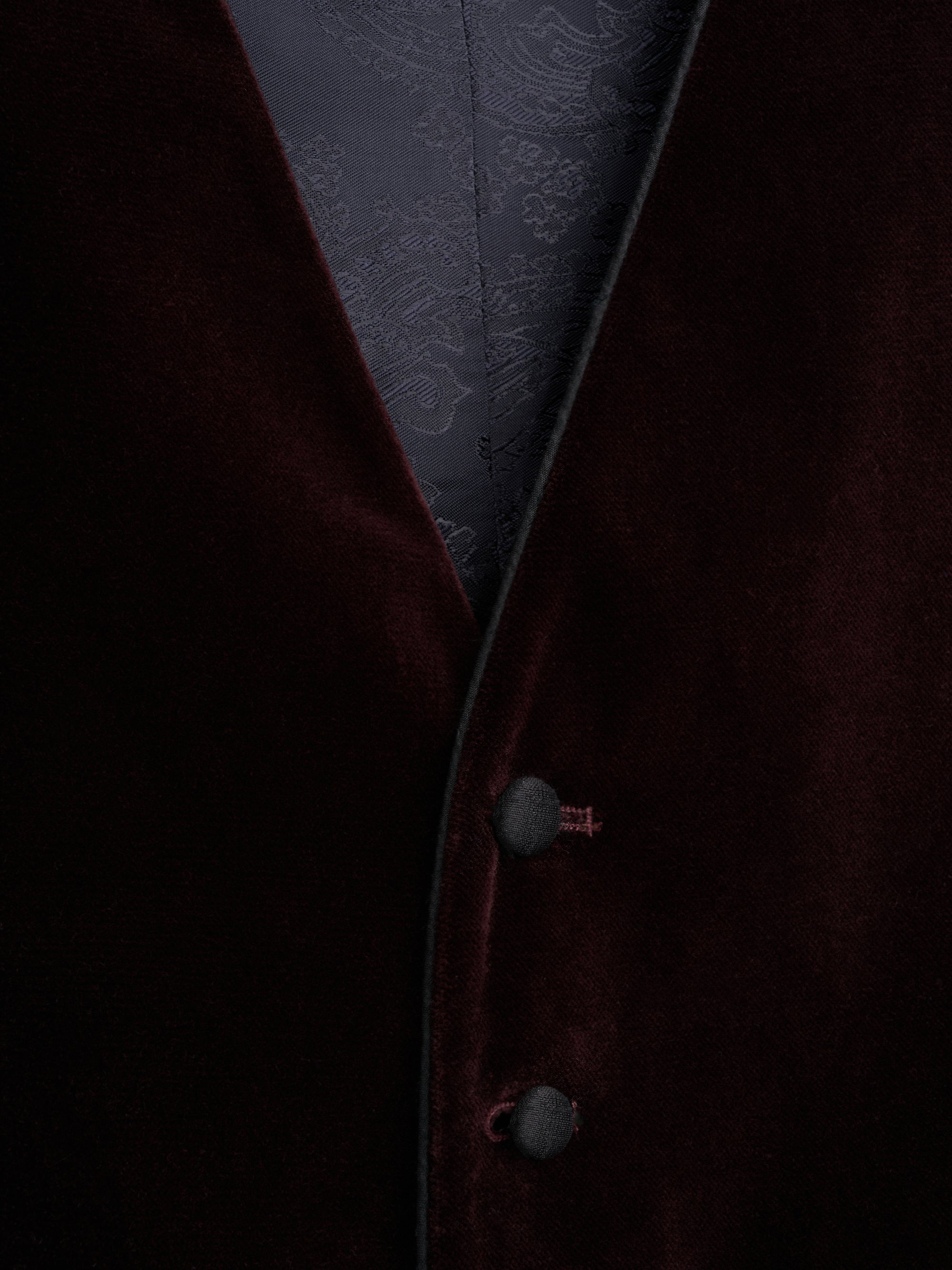 Claret Velvet Cotton Single Breasted Waistcoat with Piping