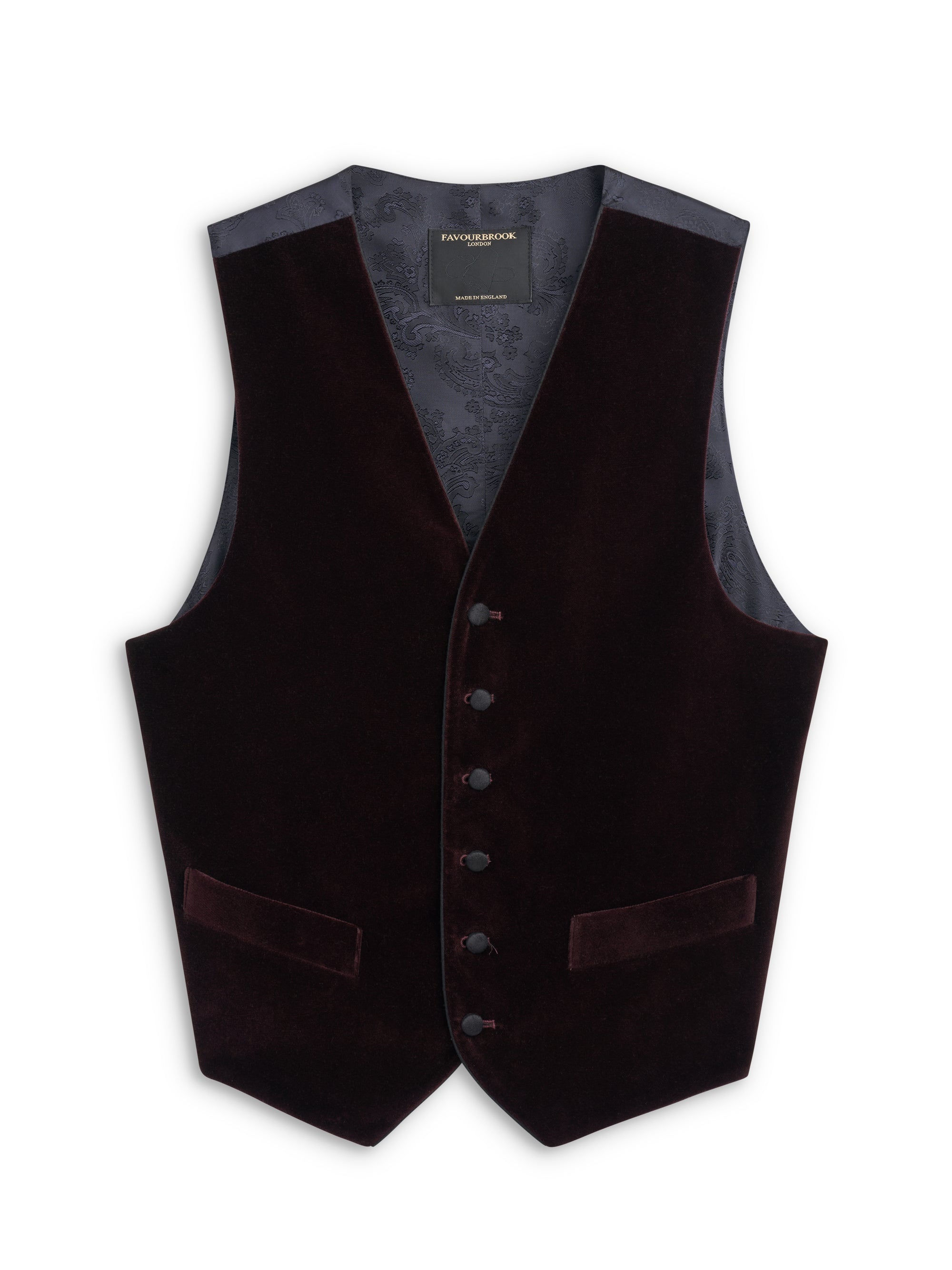 Claret Velvet Cotton Single Breasted Waistcoat with Piping
