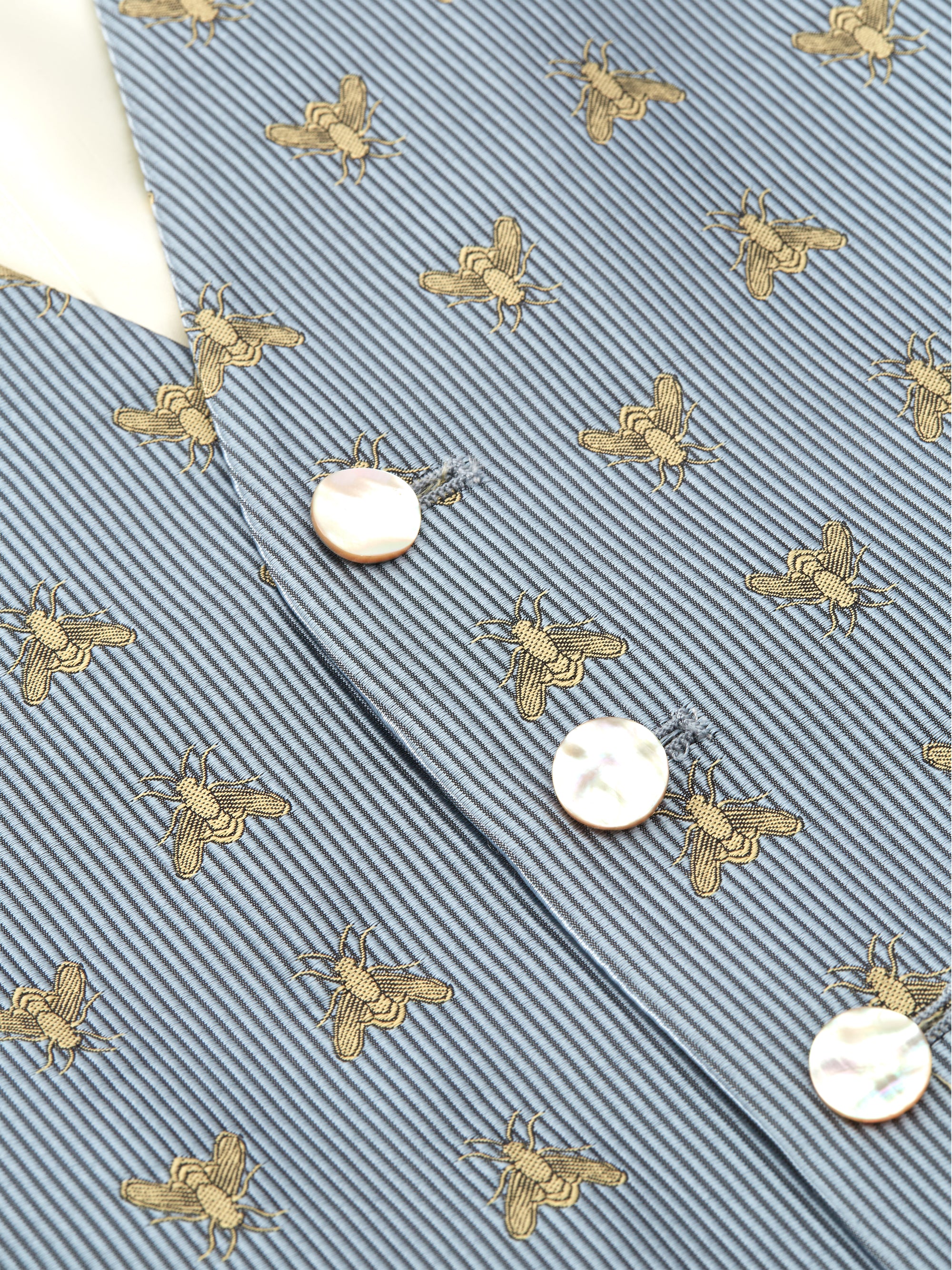 Powder Blue Gold Bees Silk Single Breasted 6 Button Waistcoat