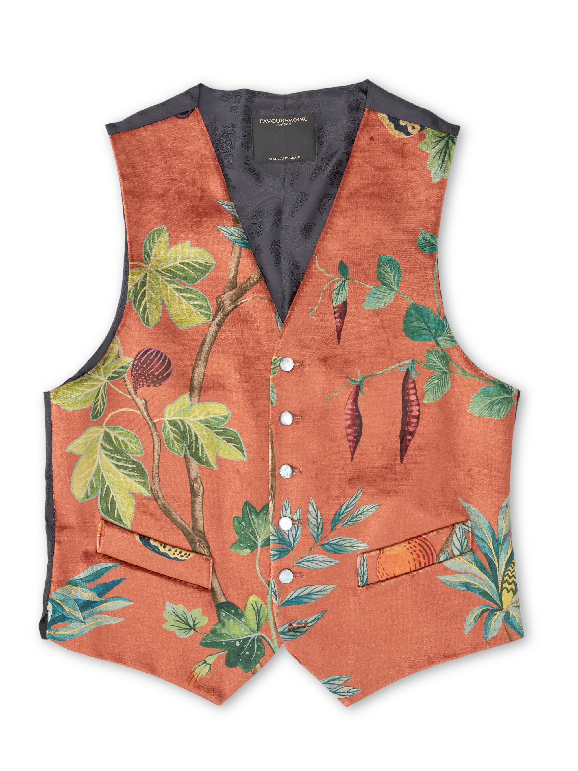 Copper Regency Velvet Single Breasted 6 Button Waistcoat