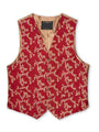 Ruby Gold Leaf Brocade Single Breasted 6 Button Waistcoat