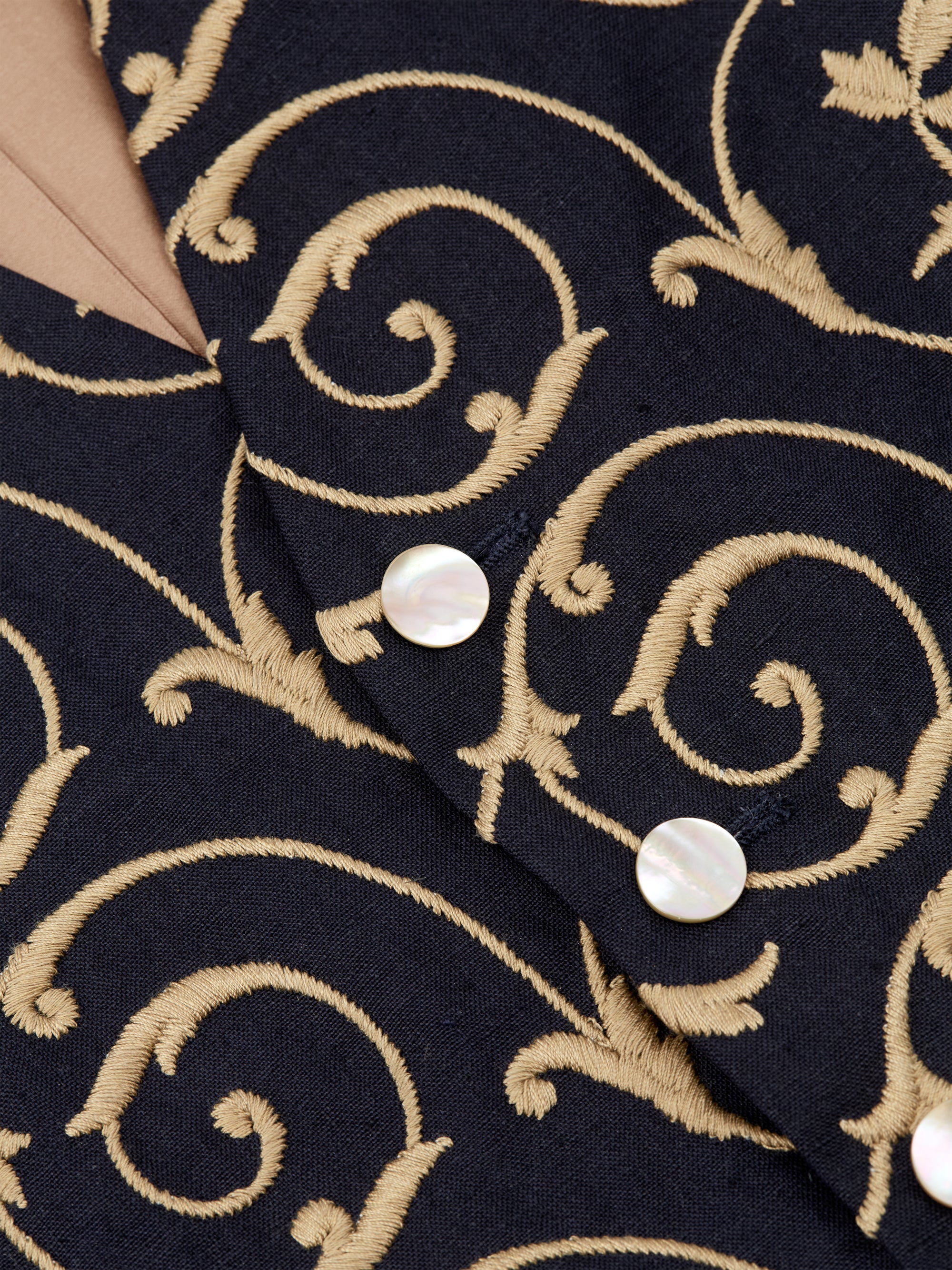 BD Navy Gold Swirl Linen Single Breasted 6 Button Waistcoat