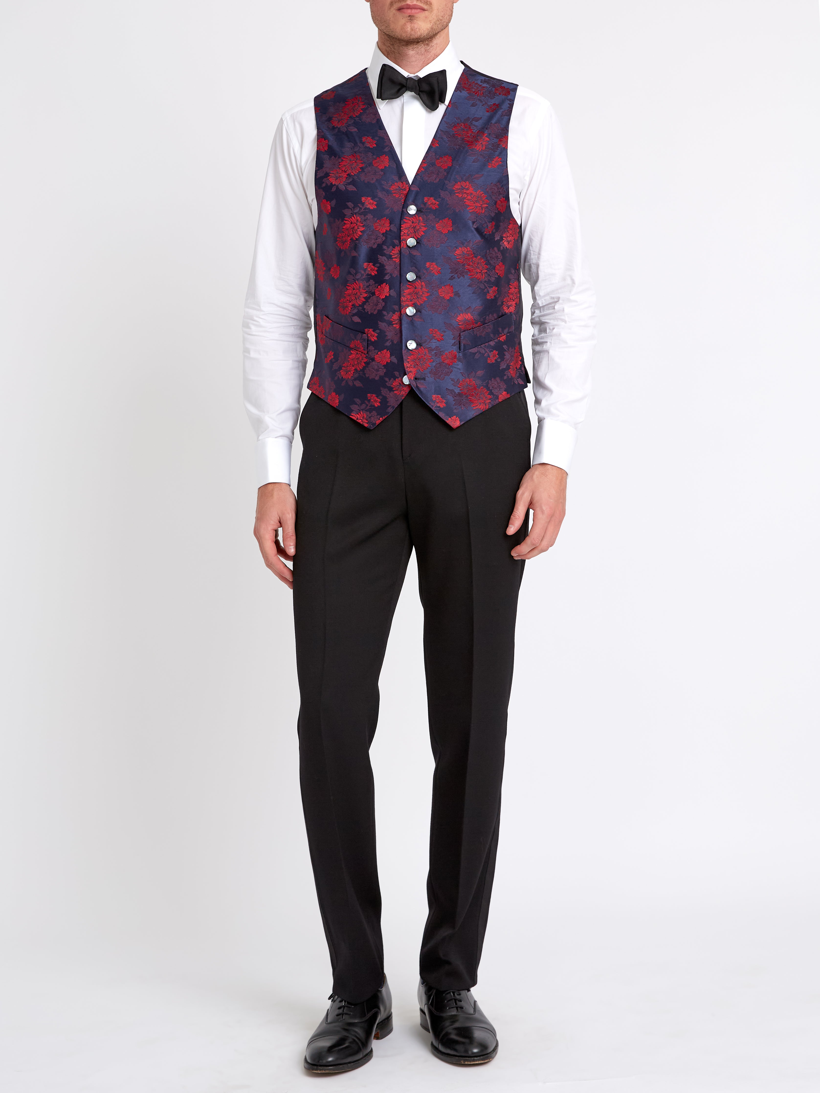 Red Bougainville Silk Single-Breasted 6-Button Waistcoat