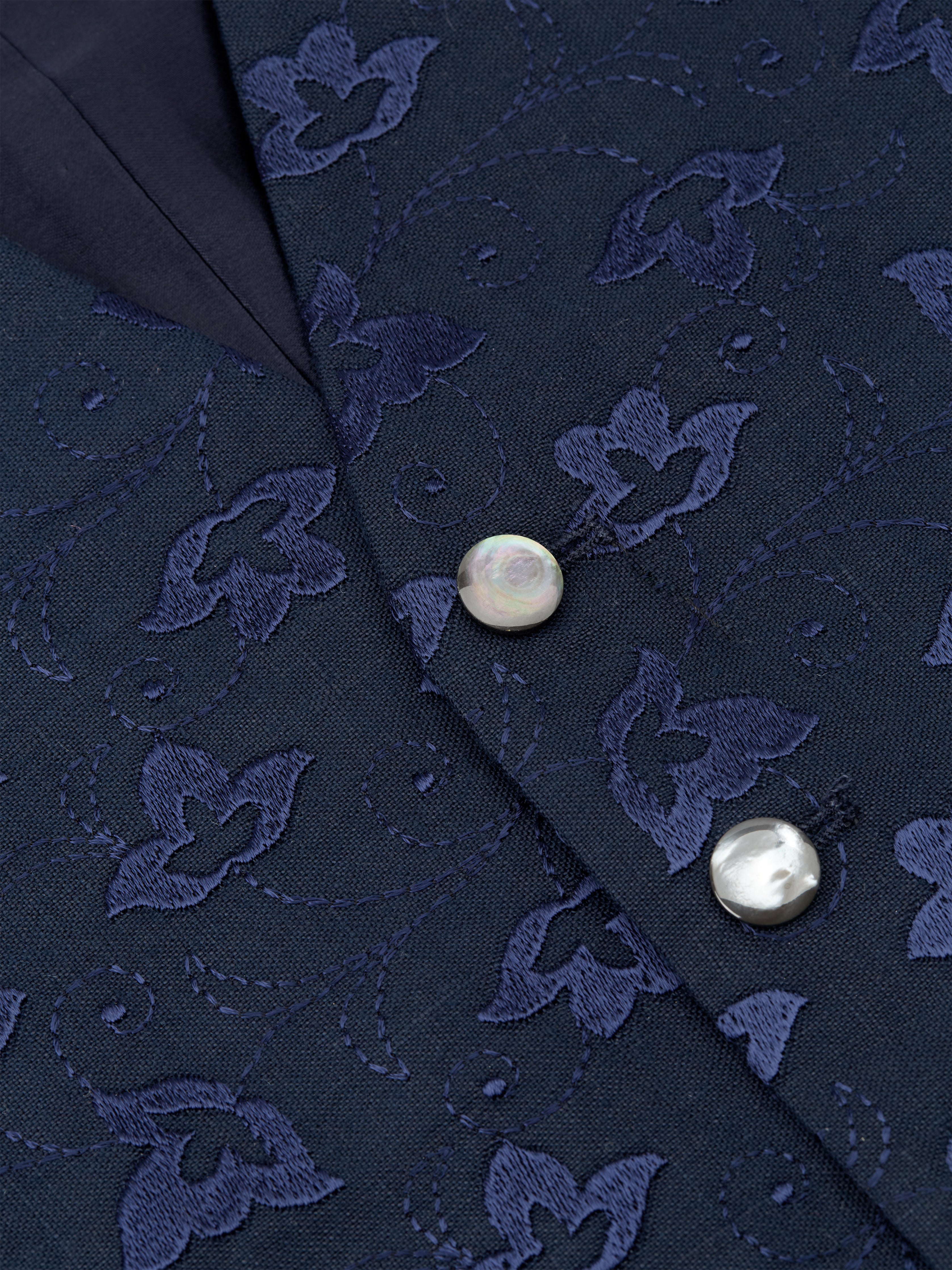 Navy Sweet Pea Linen Single-Breasted 6-Button Waistcoat