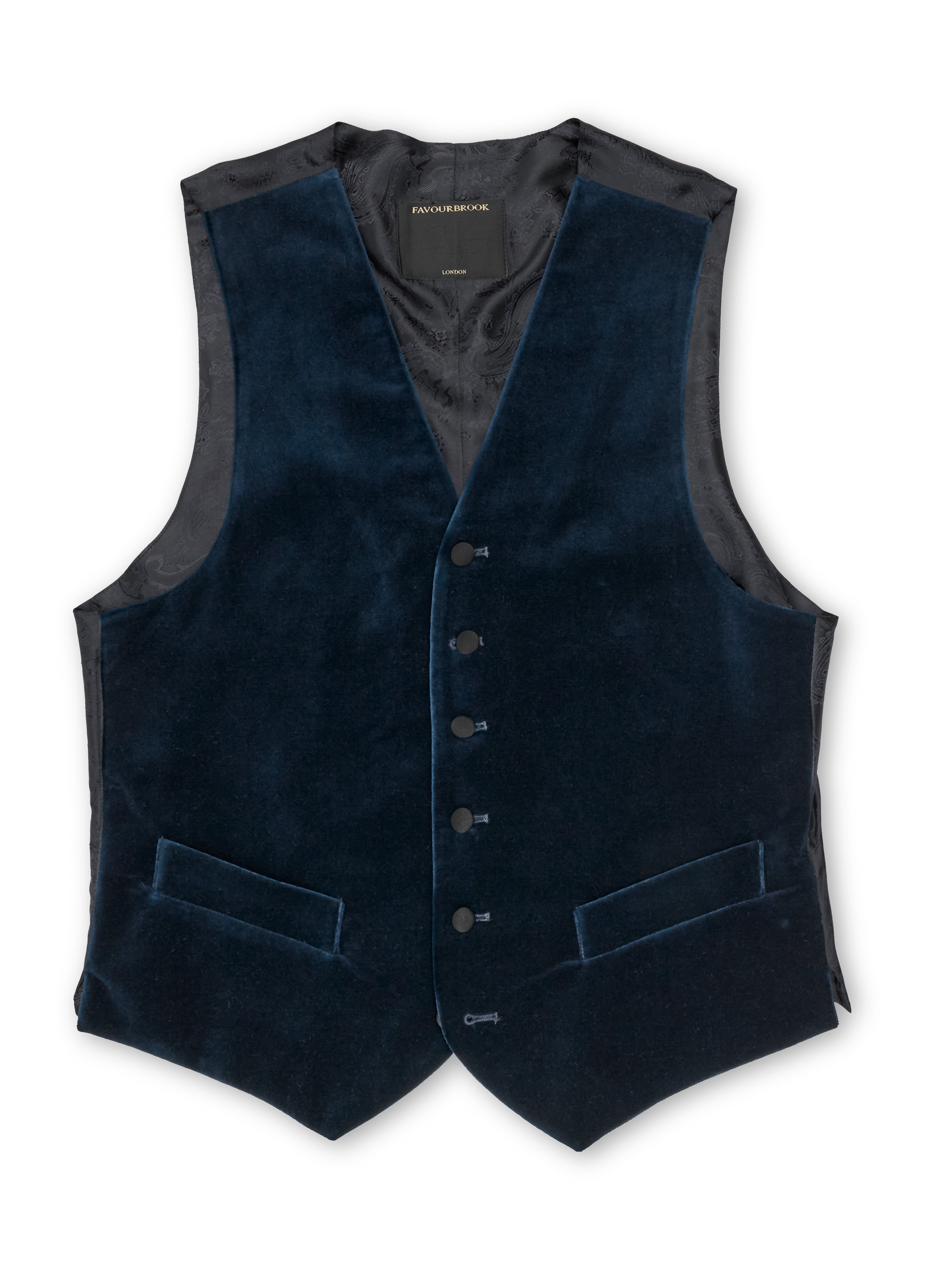 Sapphire Blue Velvet Cotton Single Breasted 6 Button Waistcoat