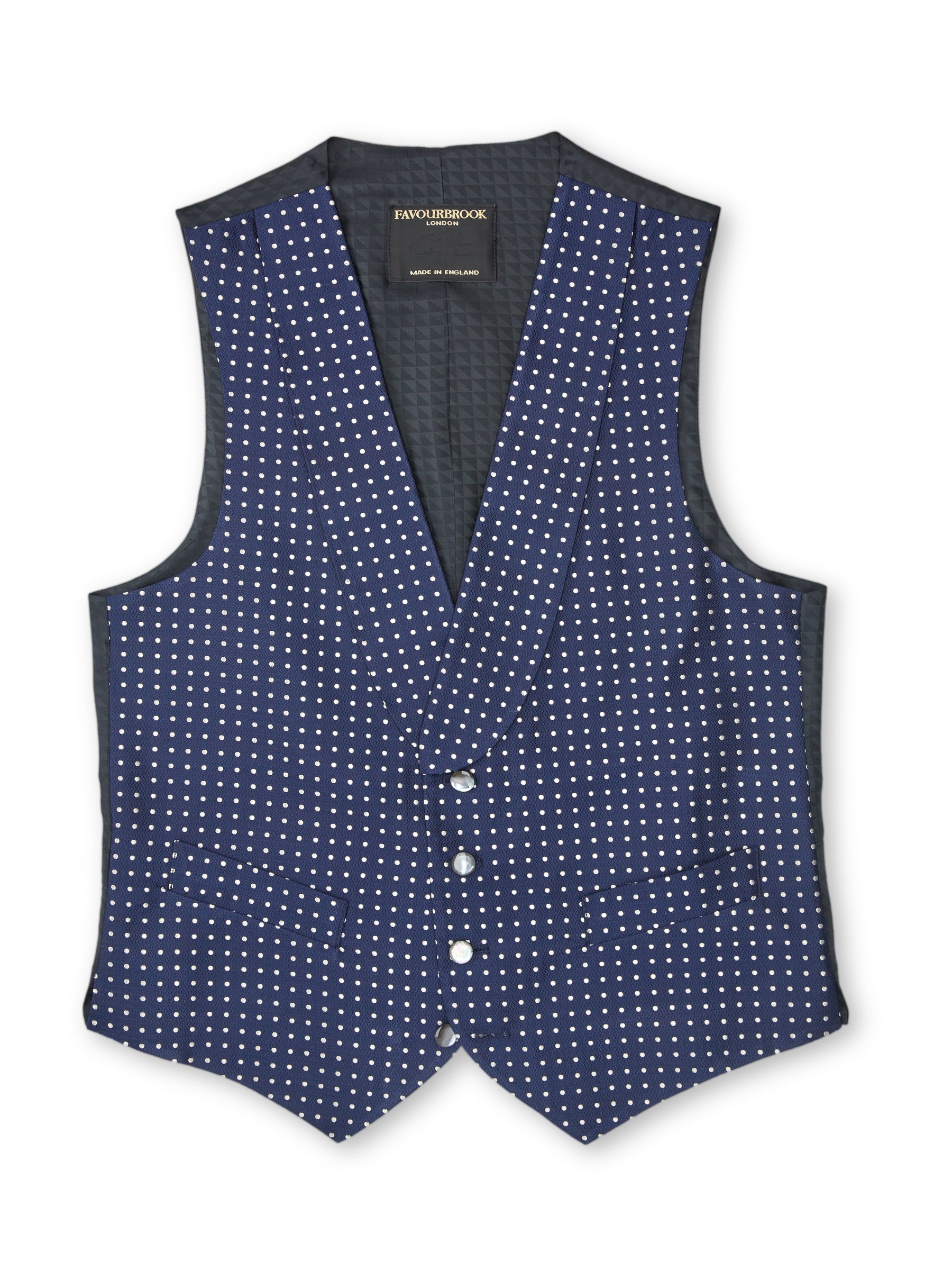 Navy Pickwick Silk Single Breasted 4 Button Shawl Lapel Waistcoat