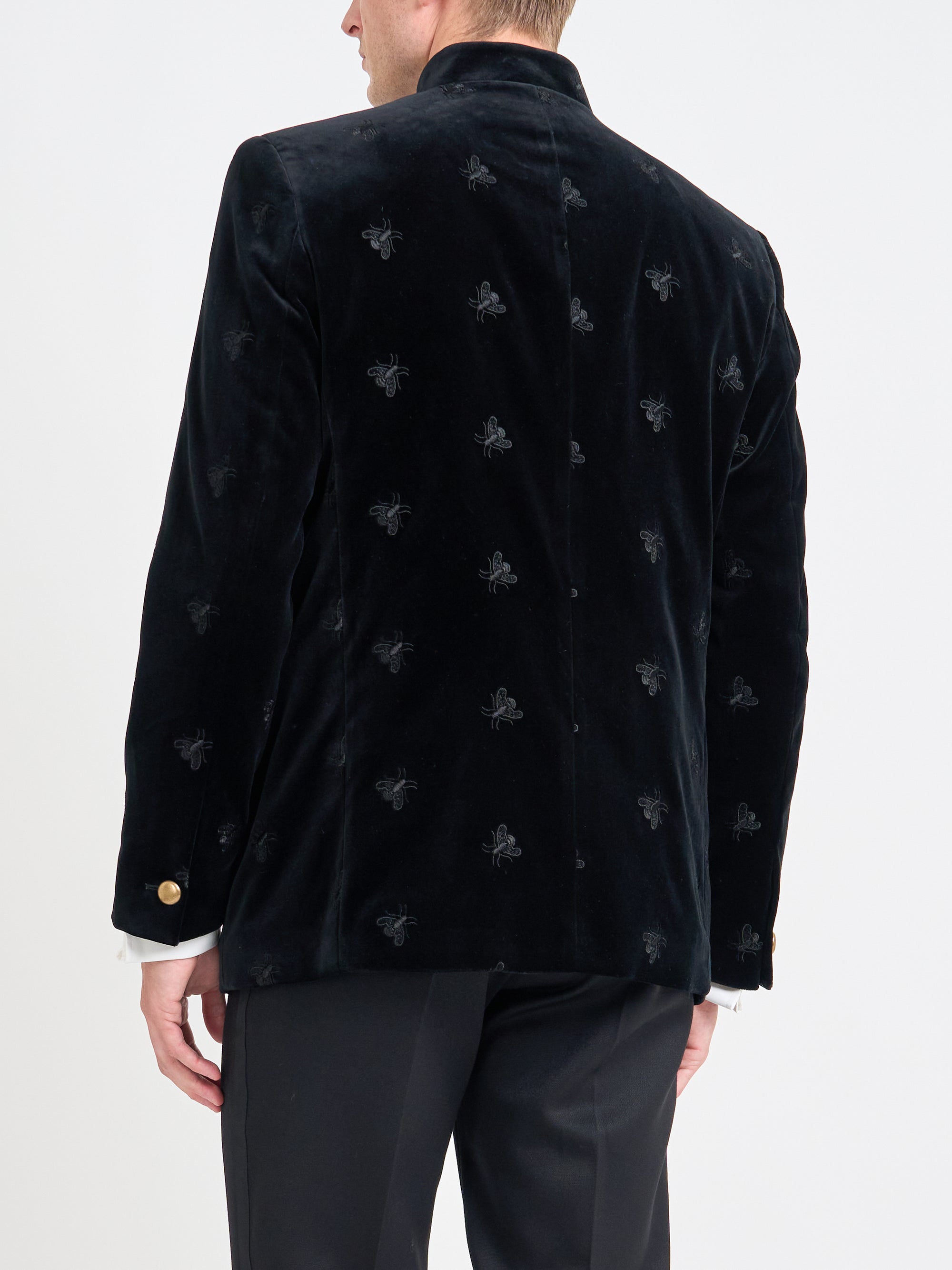 Black Bees Velvet Cotton Nehru Jacket