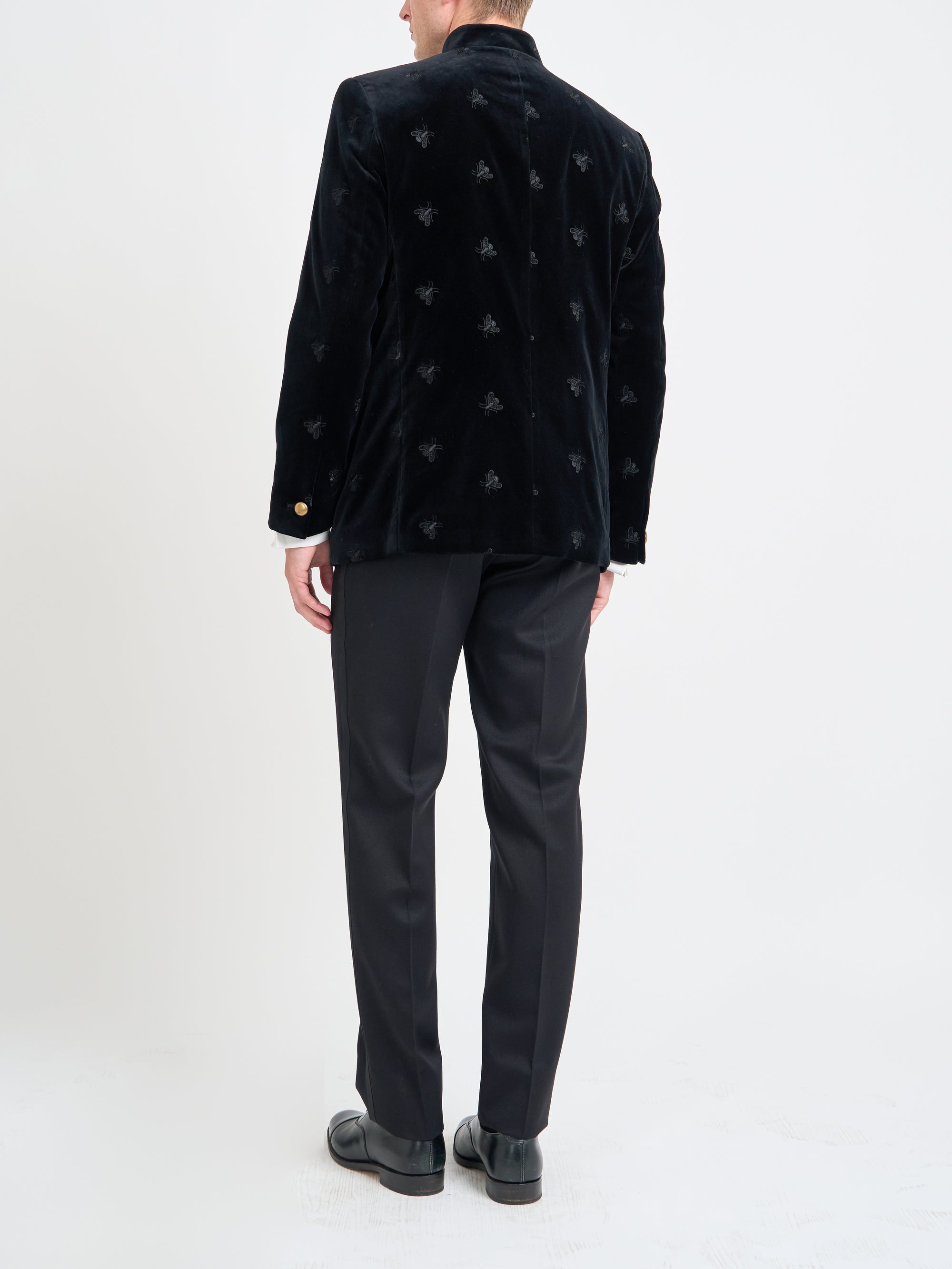 Black Bees Velvet Cotton Nehru Jacket