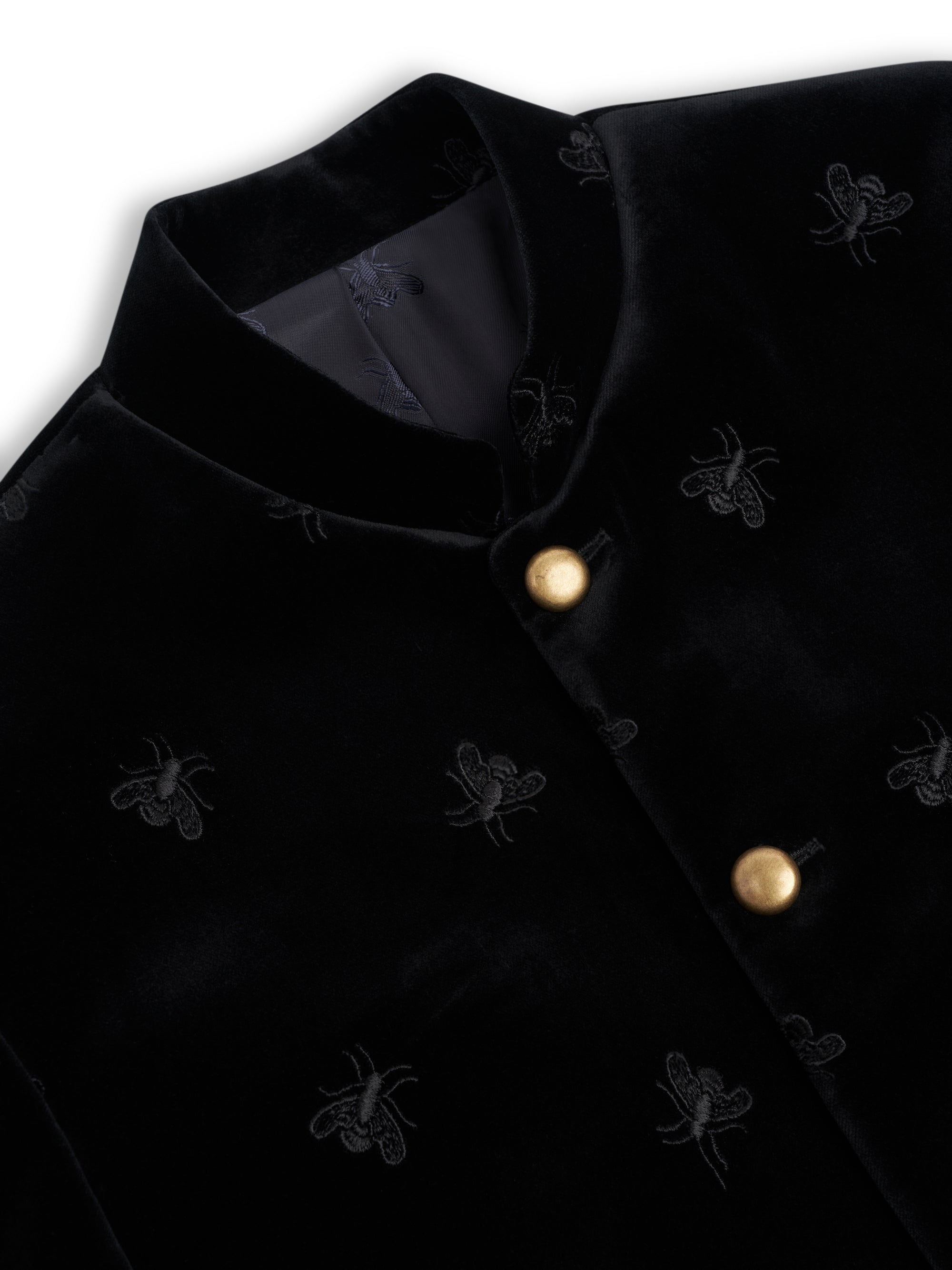 Black Bees Velvet Cotton Nehru Jacket