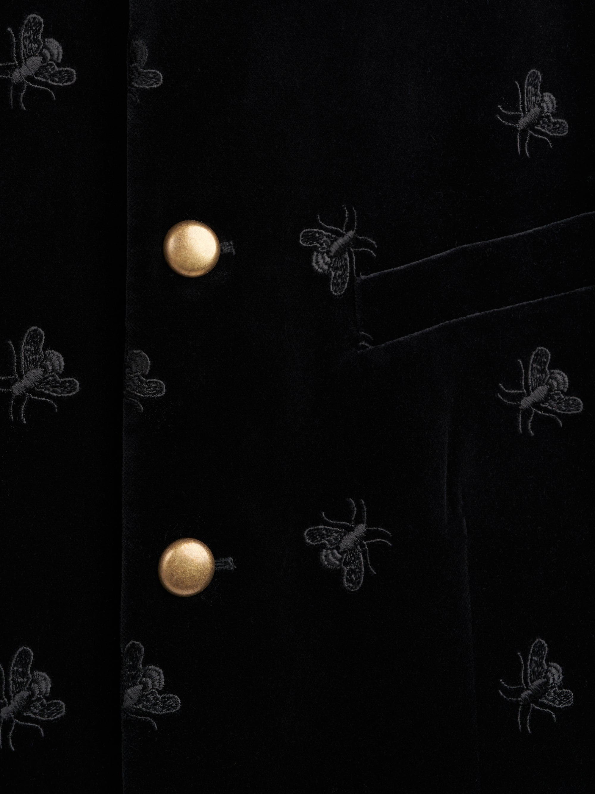 Black Bees Velvet Cotton Nehru Jacket