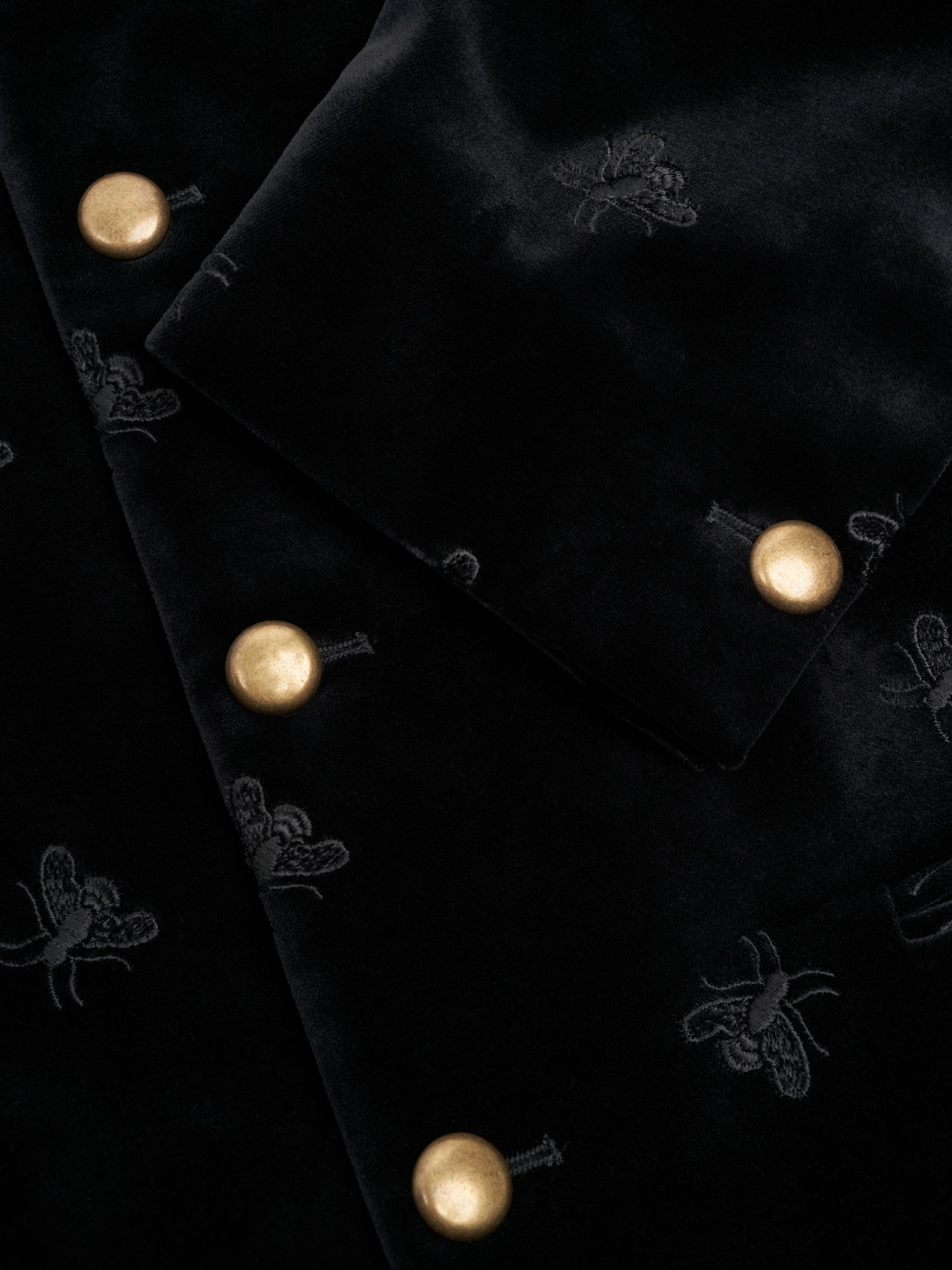 Black Bees Velvet Cotton Nehru Jacket