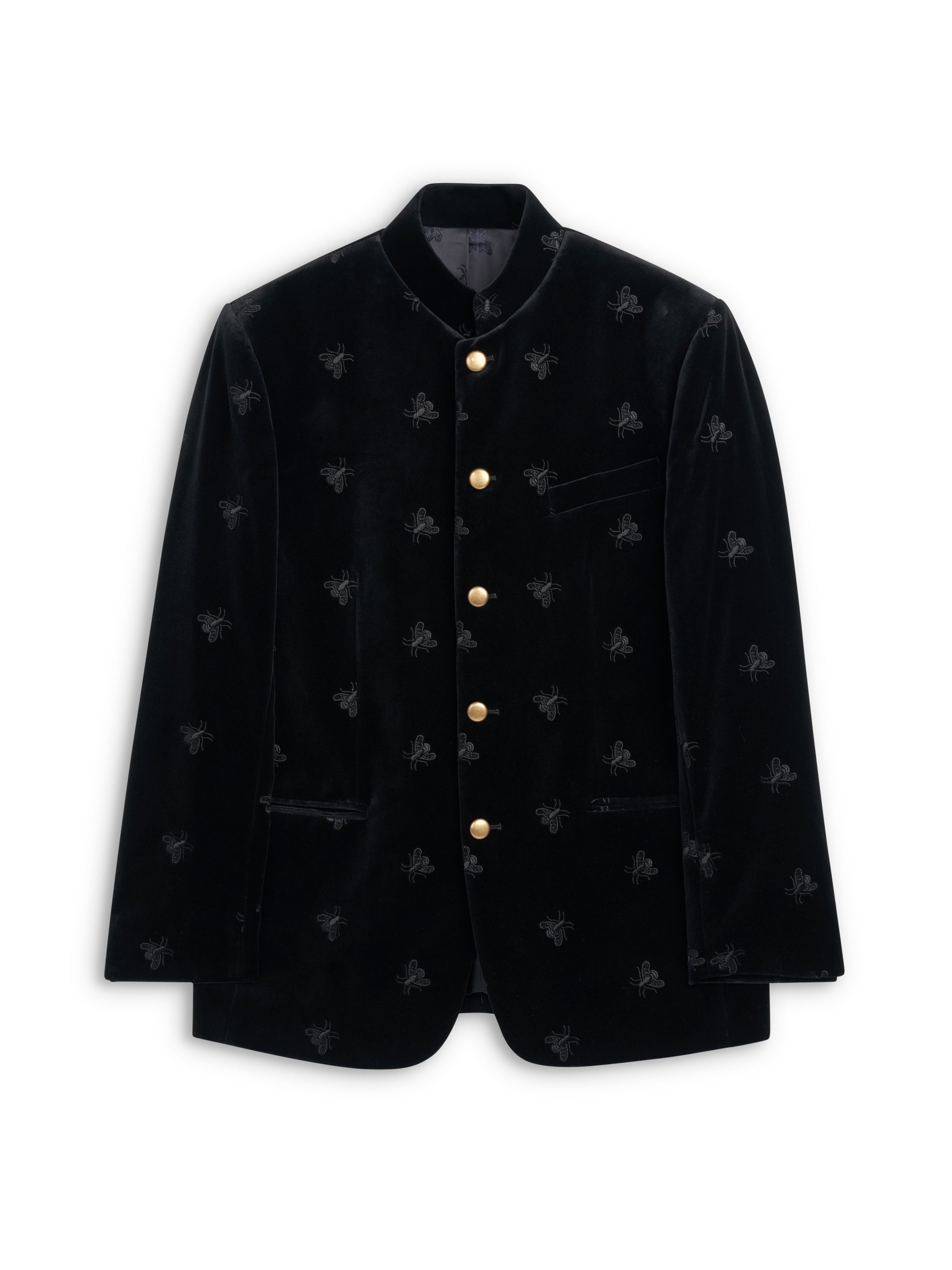Black Bees Velvet Cotton Nehru Jacket