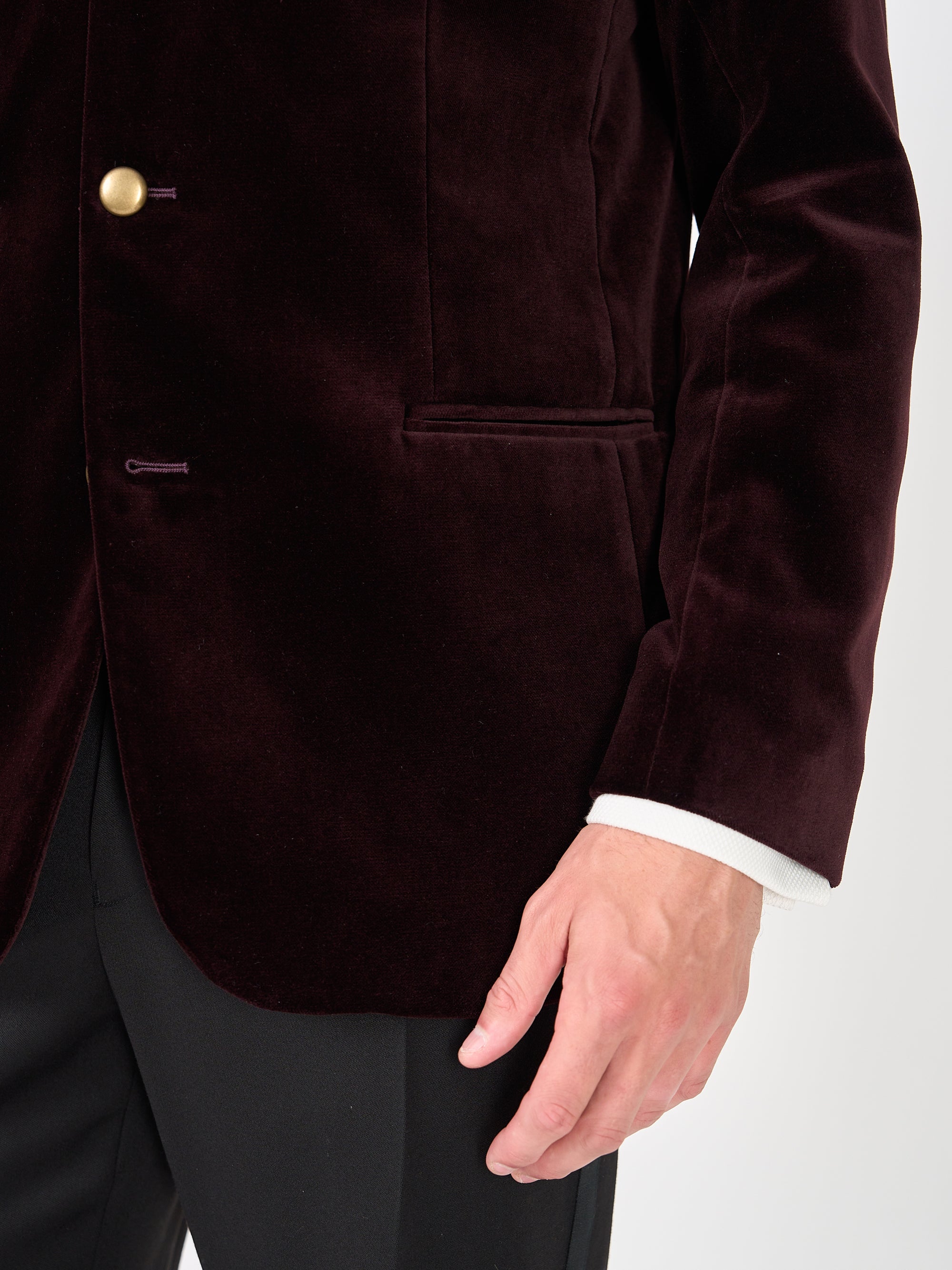 Claret Velvet Cotton Nehru Jacket Button Cuff