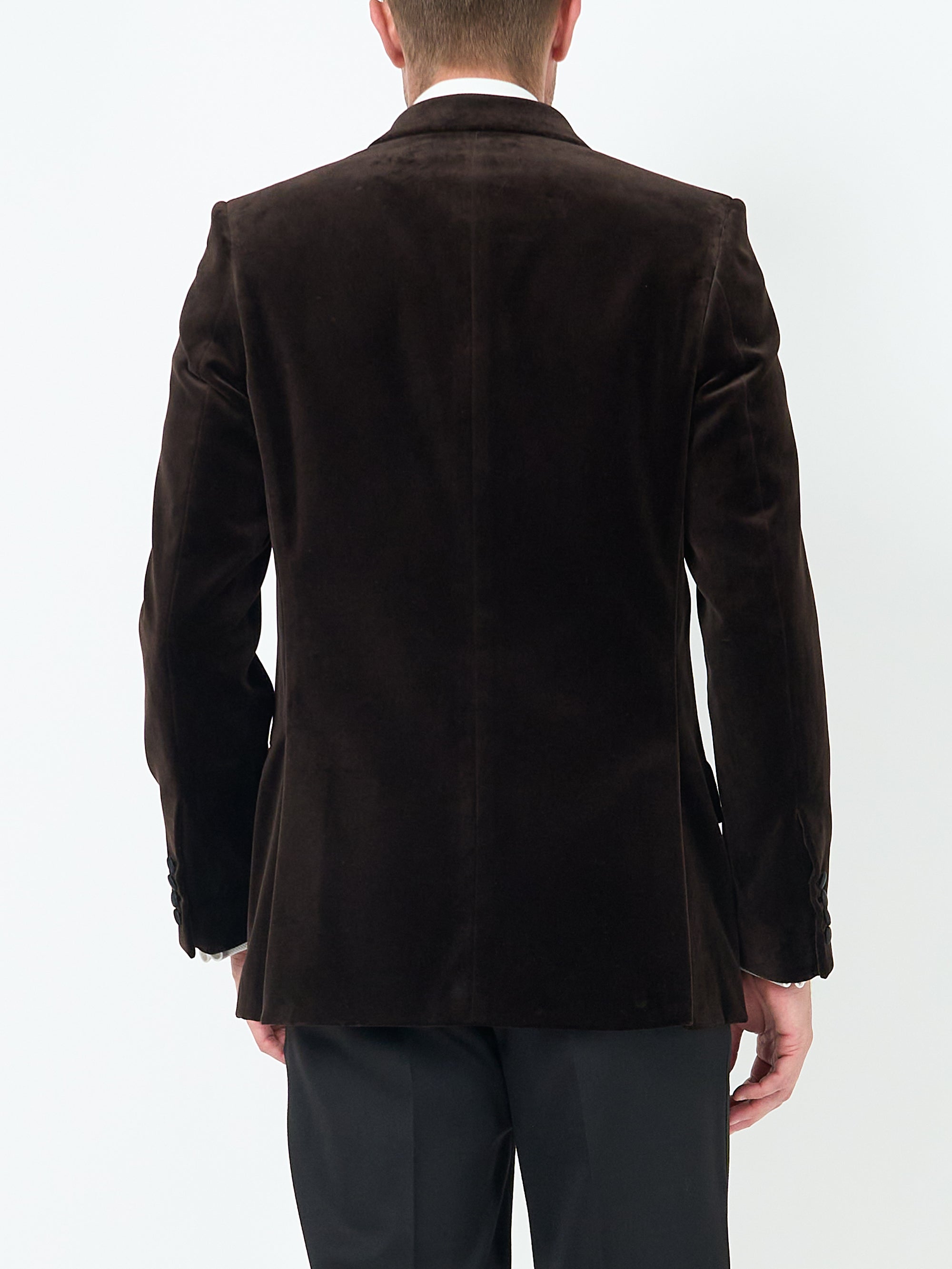 Chocolate Brown Velvet Cotton Double Breasted Dinner Jacket