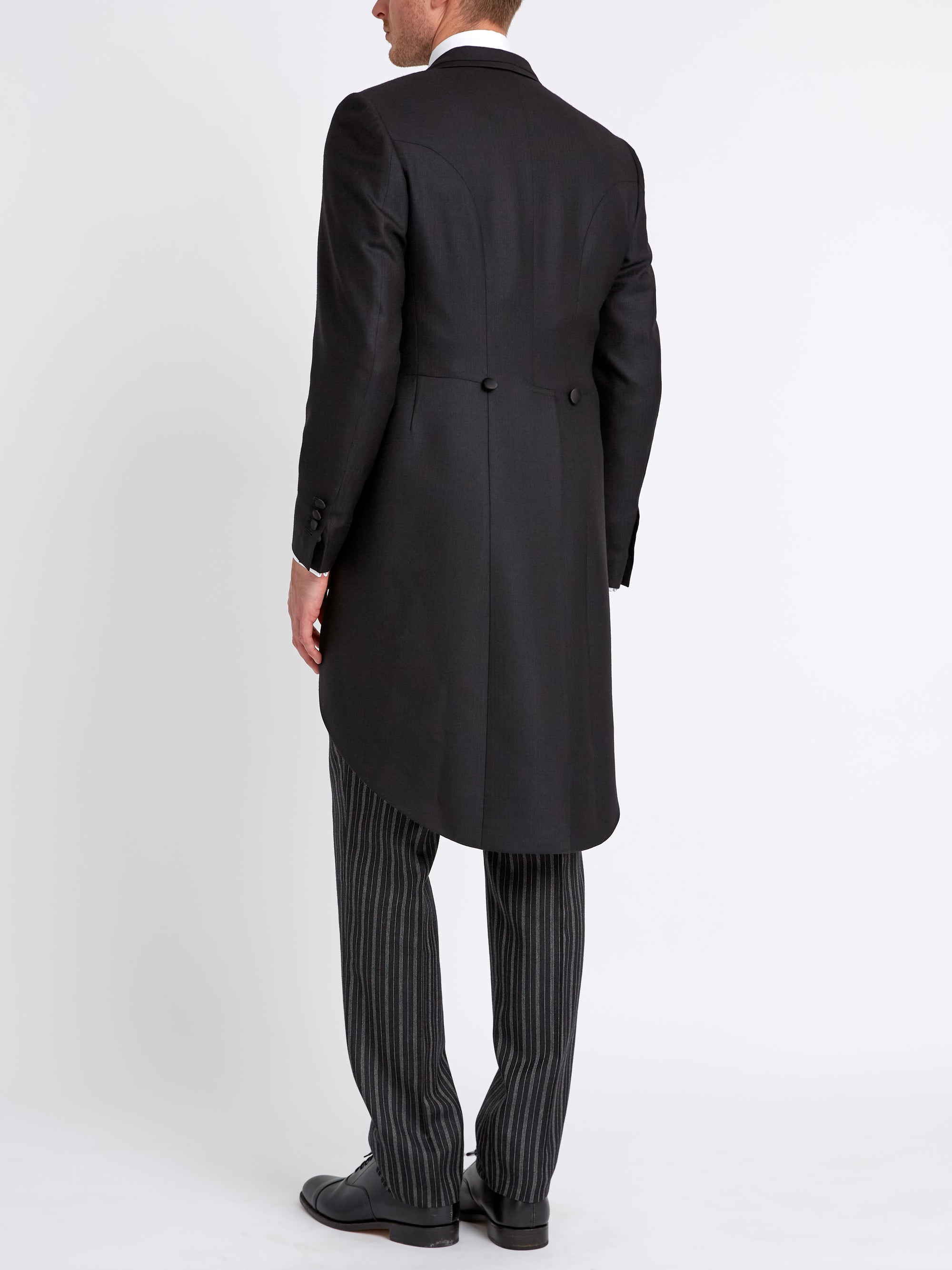 Black Windsor Herringbone Wool Morning Coat with trim