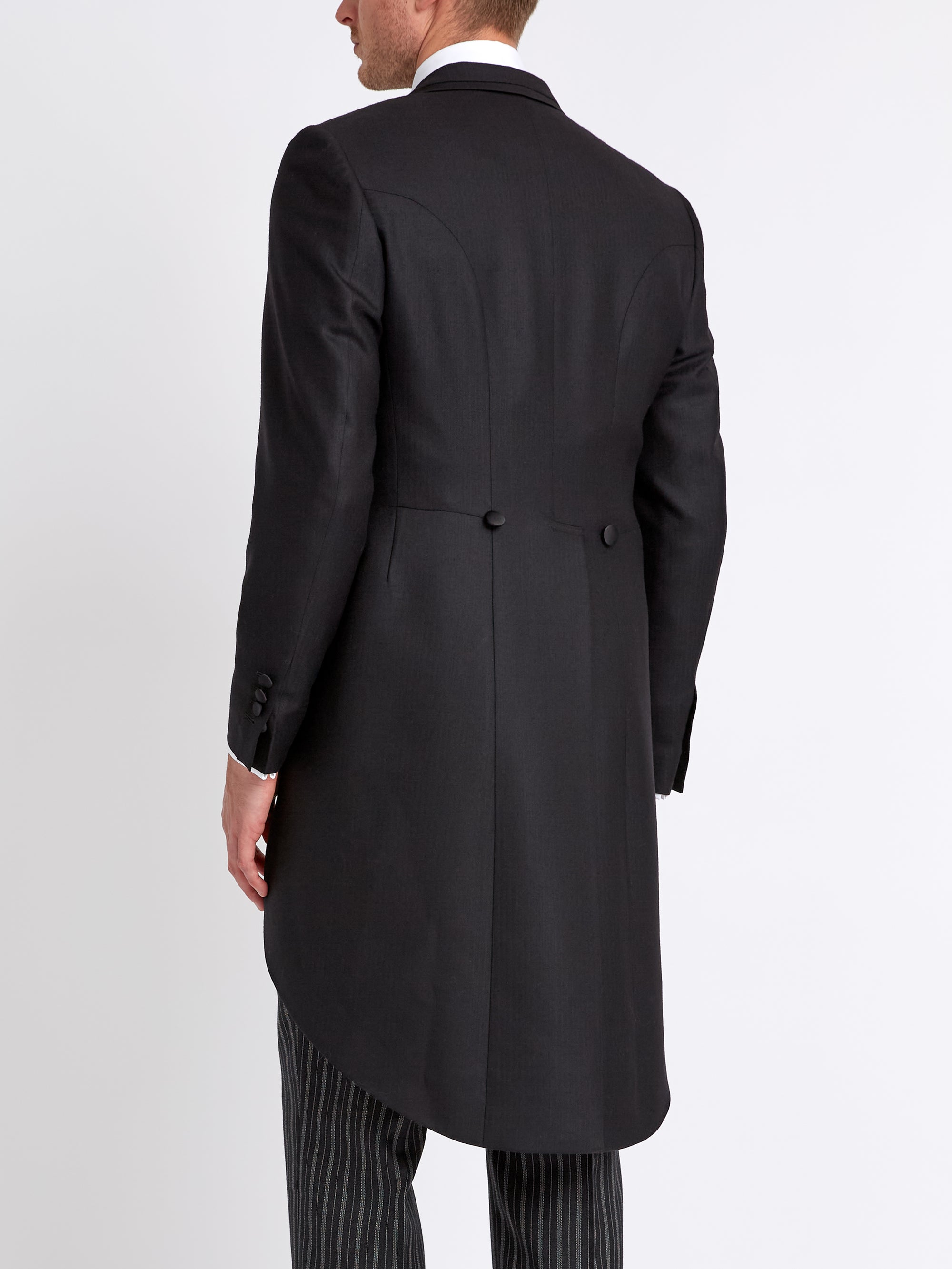 Black Windsor Herringbone Wool Morning Coat with trim