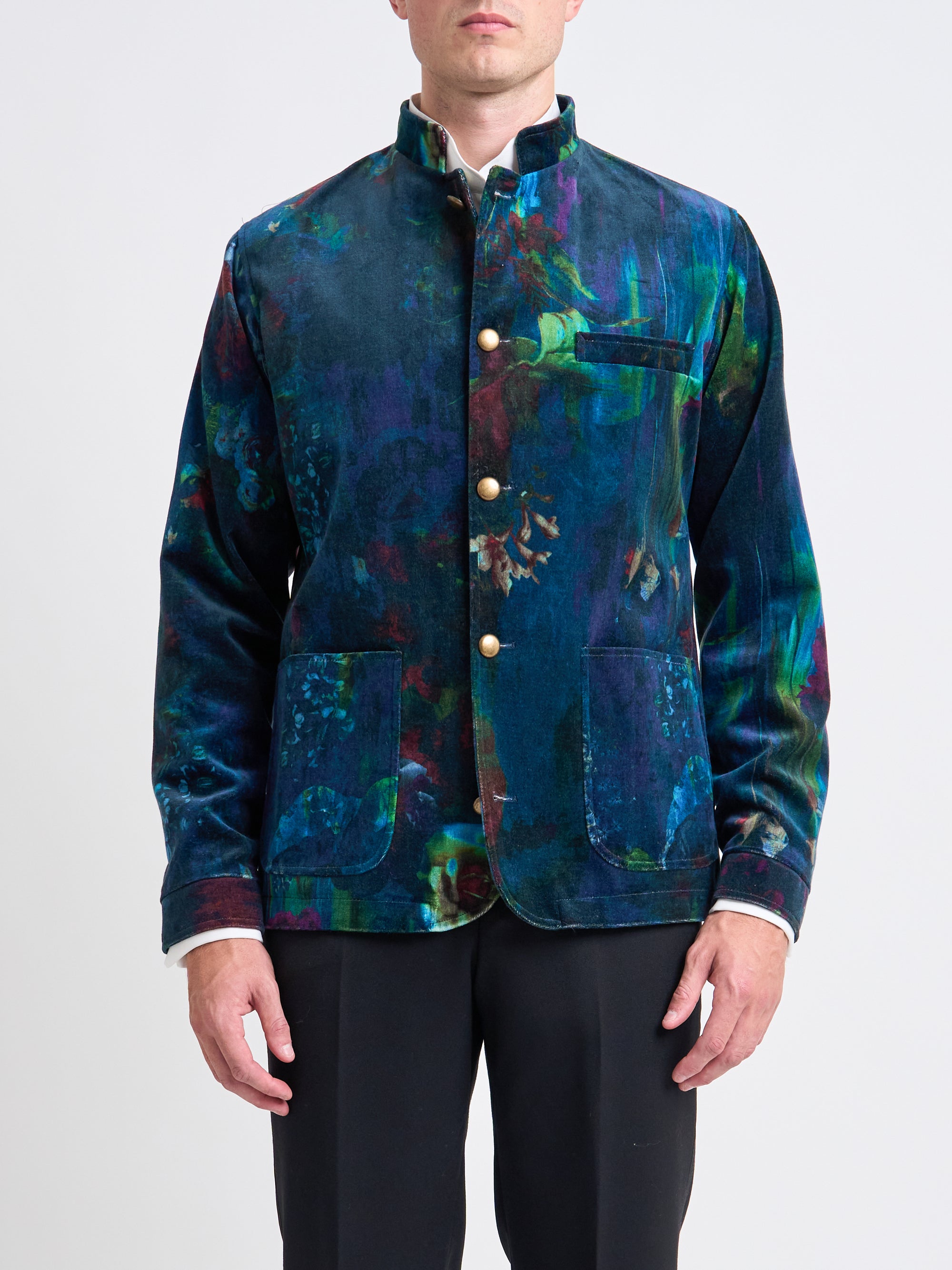Midnight Idris Floral Velvet Cotton Artist Jacket
