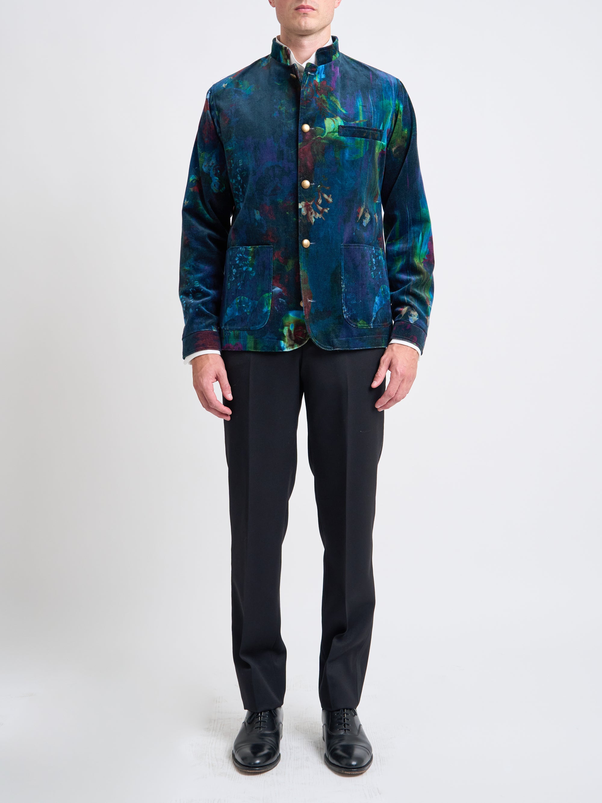 Midnight Idris Floral Velvet Cotton Artist Jacket