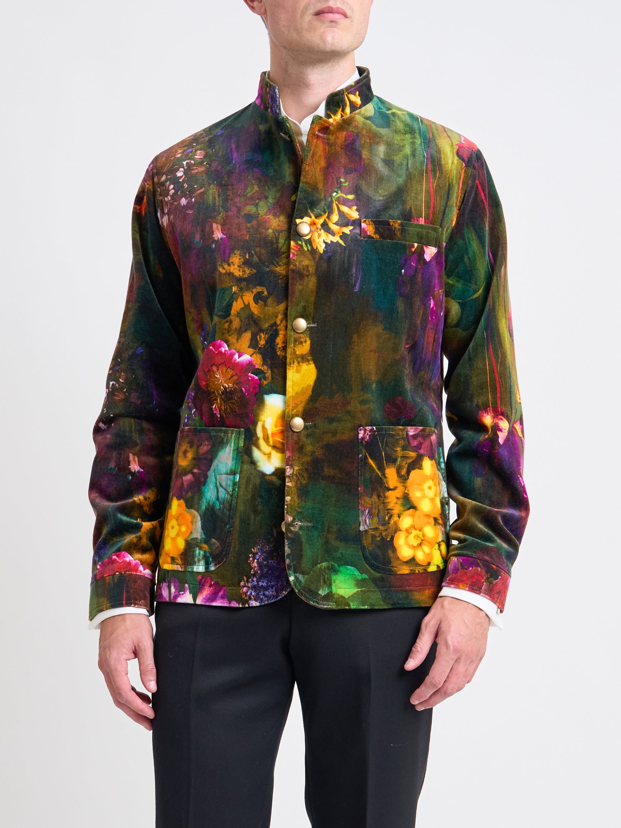Multi Idris Floral Velvet Cotton Artist Jacket