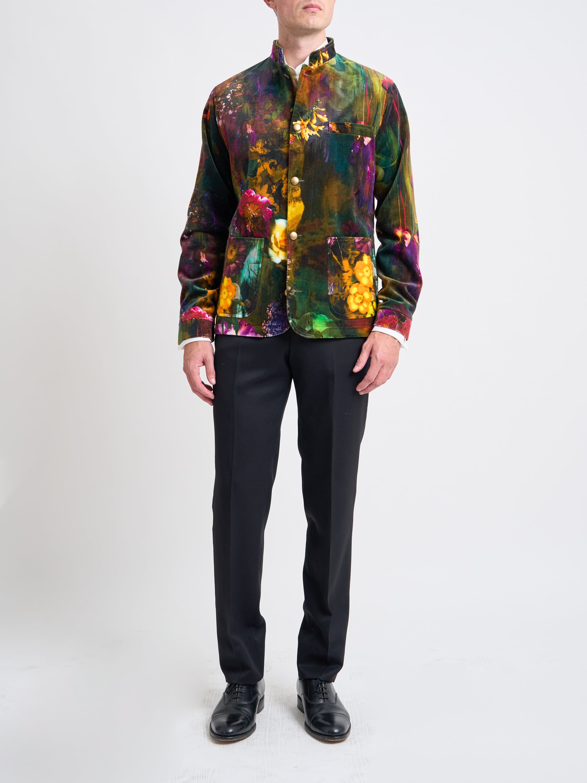 Multi Idris Floral Velvet Cotton Artist Jacket