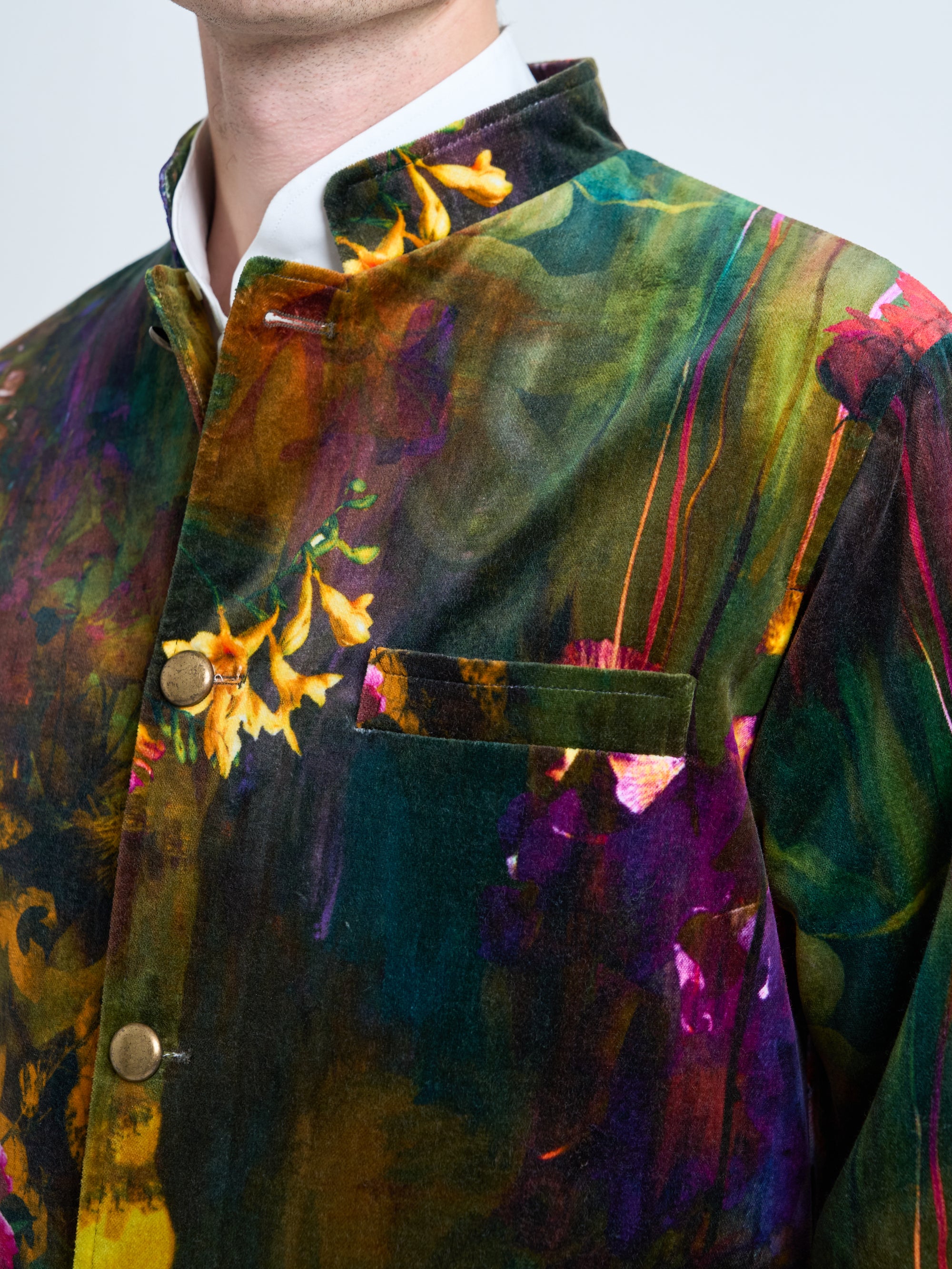 Multi Idris Floral Velvet Cotton Artist Jacket