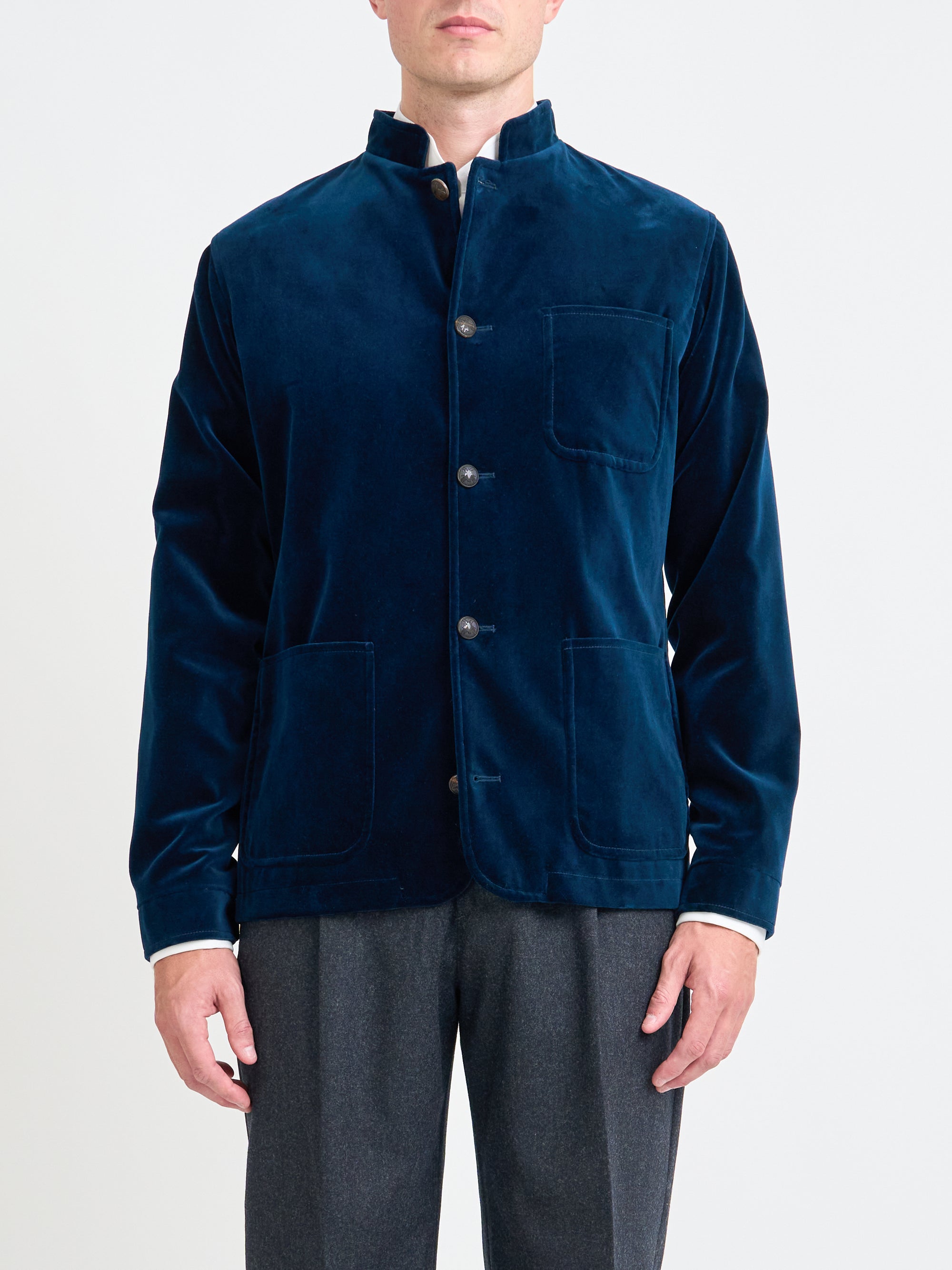 Sapphire Blue Velvet Cotton Artist Jacket