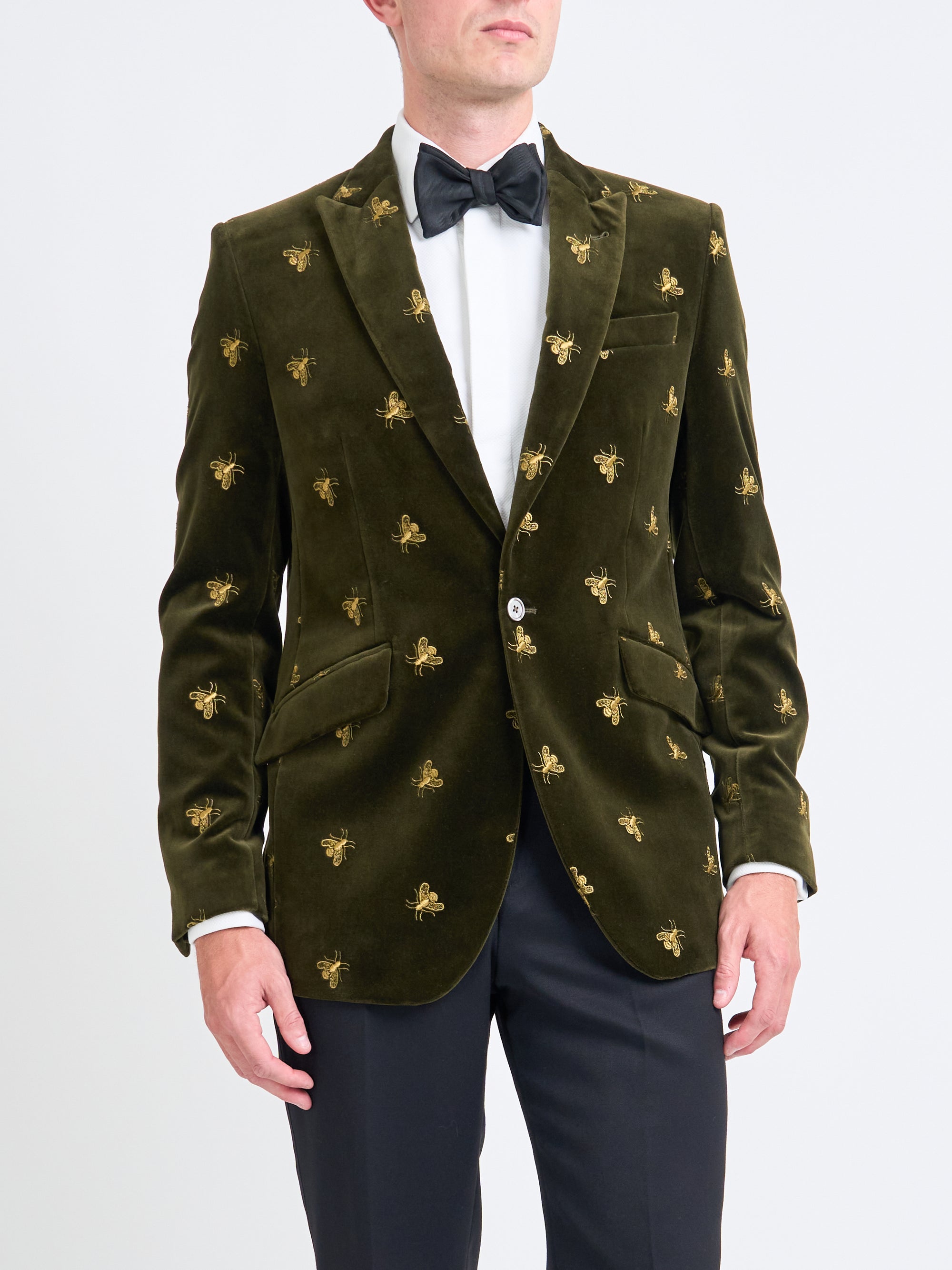 Olive Gold Bees Velvet Newport Jacket